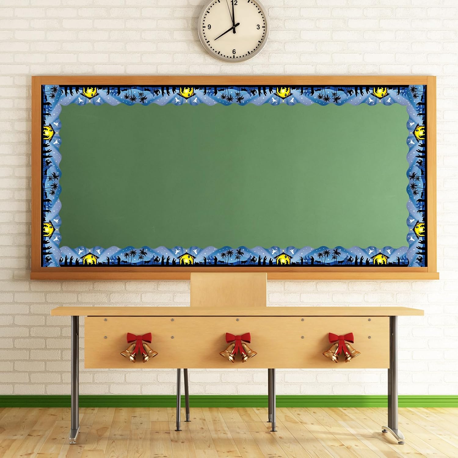AnyDesign – Bordes de tablón de anuncios de Navidad de 32.8 pies, bordes azules de noche santa, suministros de decoración de Navidad, escuela, aula,