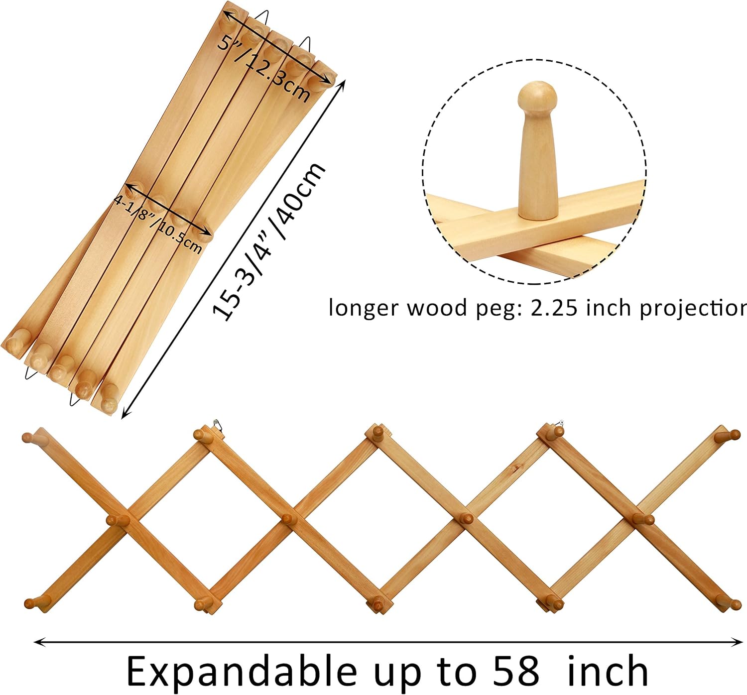 WEBI Perchero de pared de acordeón para pared, perchero expandible de madera, estante de pared de acordeón para sombreros, gorras, tazas de café, 14