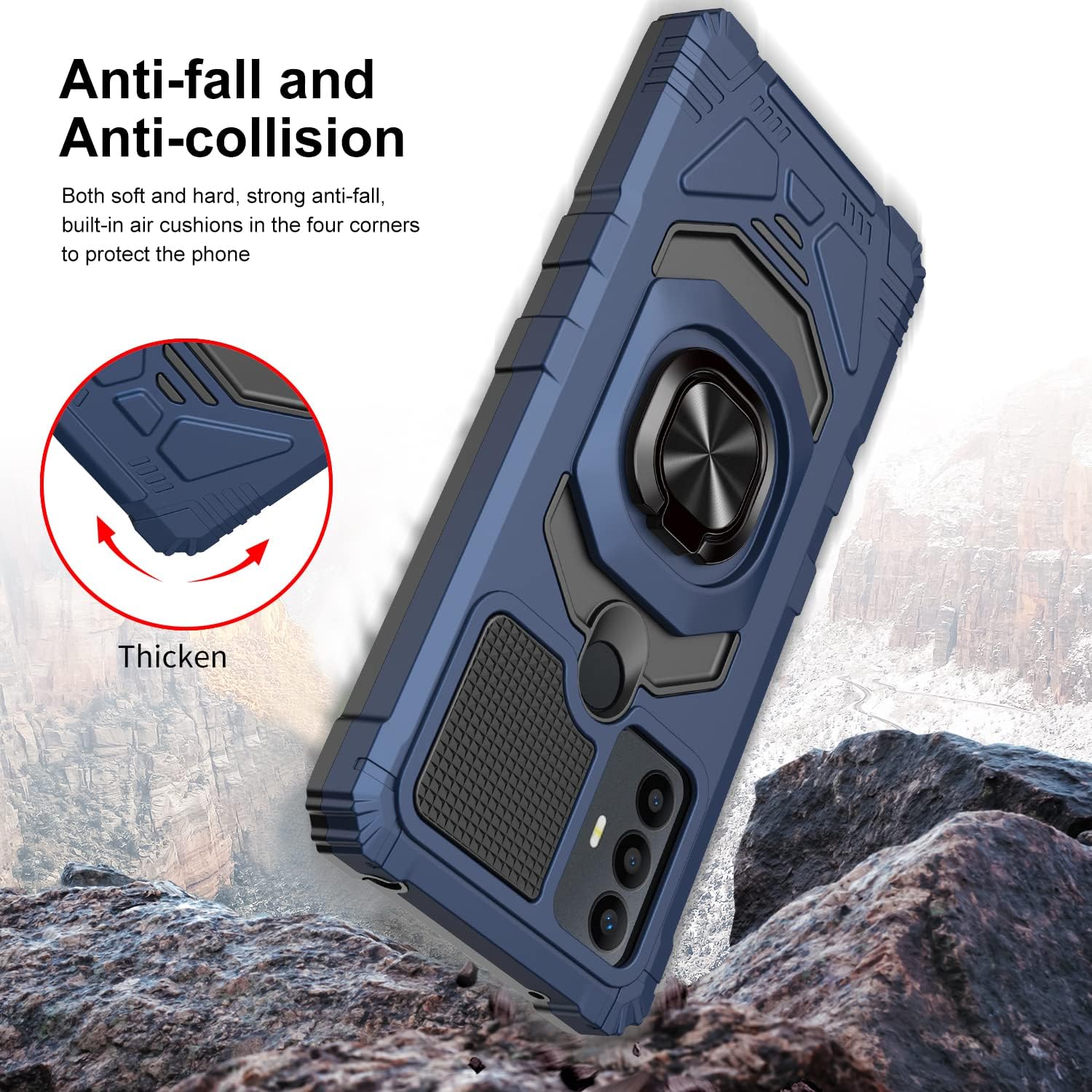 OWMGTS Funda para TCL 30SE con protector de pantalla, de goma a prueba de golpes, soporte magnético para automóvil, función atril incorporado, funda