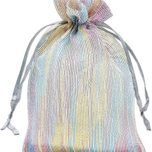 TheDisplayGuys – Paquete de 24 bolsas de regalo de organza de tejido a rayas con cordones, tamaño mediano de 5 x 6 pulgadas, iridiscente, para TheDisplayGuys – Paquete de 24 bolsas de regalo de organza de tejido a rayas con cordones, tamaño mediano de 5 x 6 pulgadas, iridiscente, para