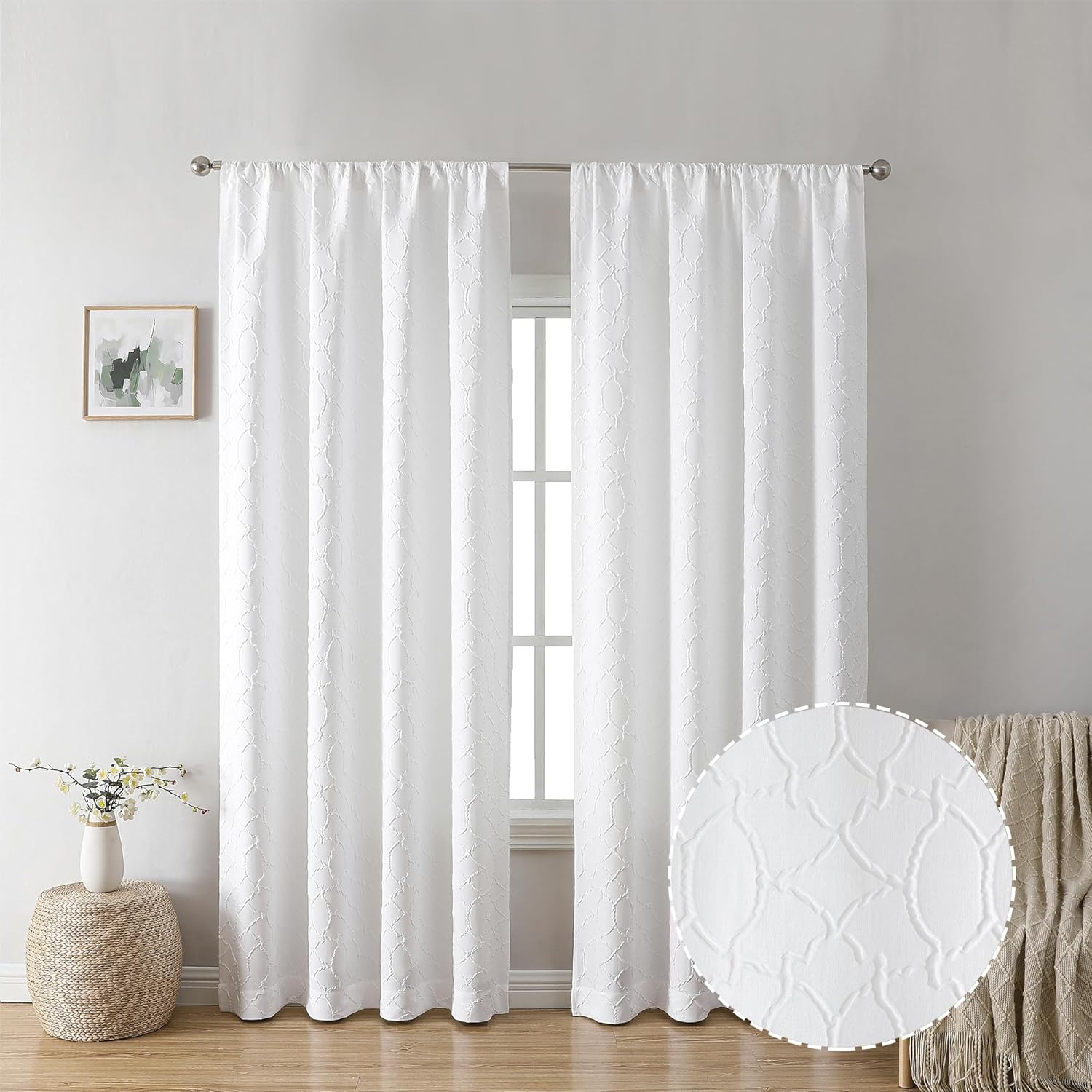 Grace – Cortinas blancas filtrantes de luz para sala de estar, juego de 2 paneles de 84 pulgadas de largo, cortinas y paneles de tela suave