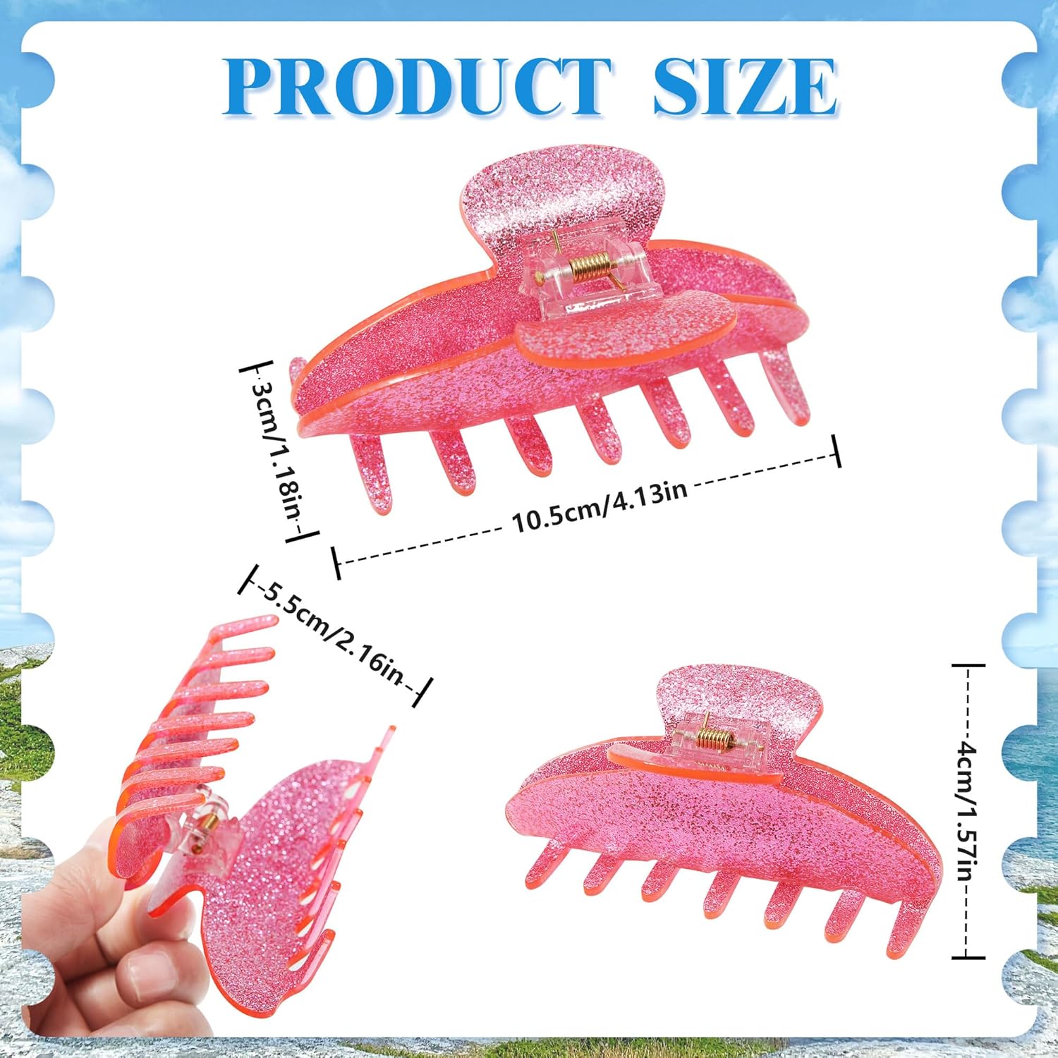 HAIMEIKANG 3 pinzas para el cabello para mujer, pinzas grandes de mármol de 4 pulgadas para cabello grueso y delgado, pinzas antideslizantes de