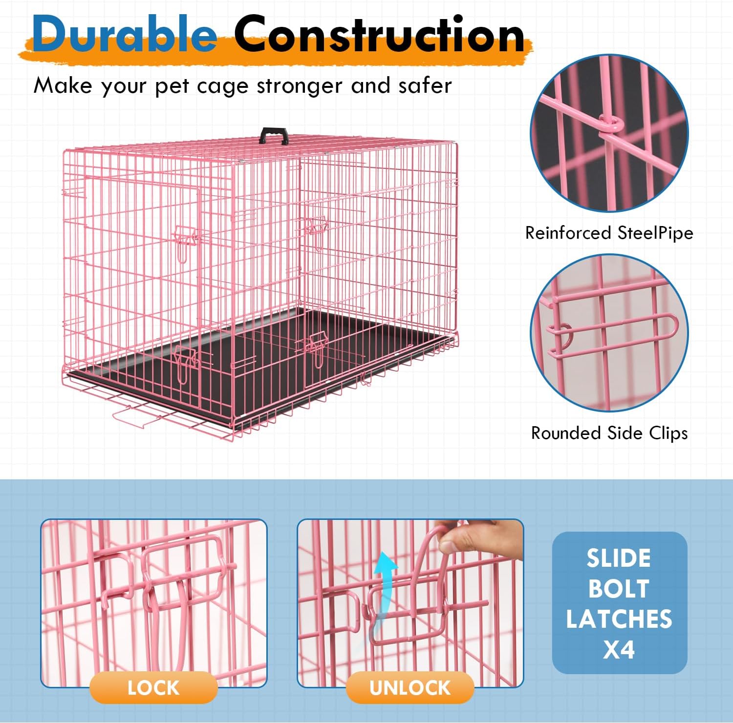 PayLessHere Jaula grande para perros medianos y grandes, jaula de metal para perros de doble puerta, plegable, para interiores y exteriores, con