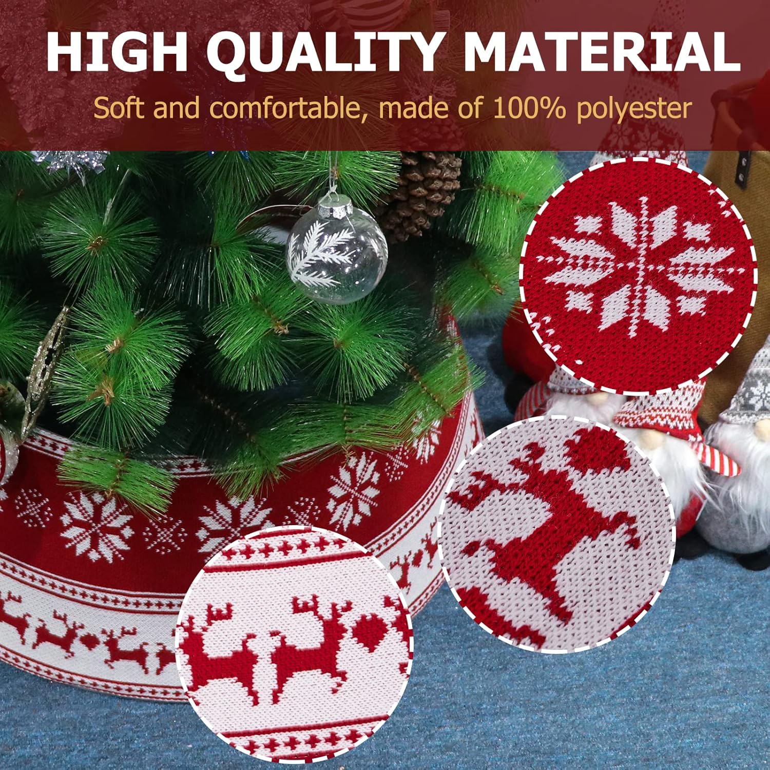 BIGTREE Collar de árbol de Navidad, anillo de árbol de Navidad de 30 pulgadas con alce de punto o a cuadros, base de árbol de Navidad para
