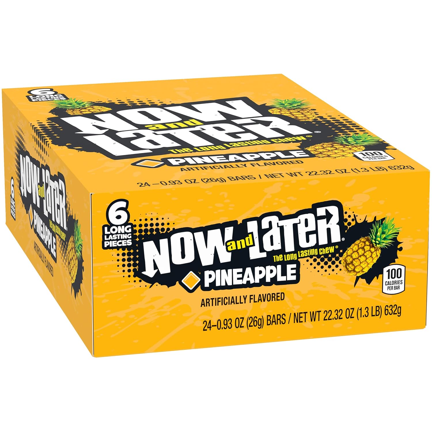 Now & Later Original Taffy Chews Candy, piña, 0.93 onzas (paquete de 24)