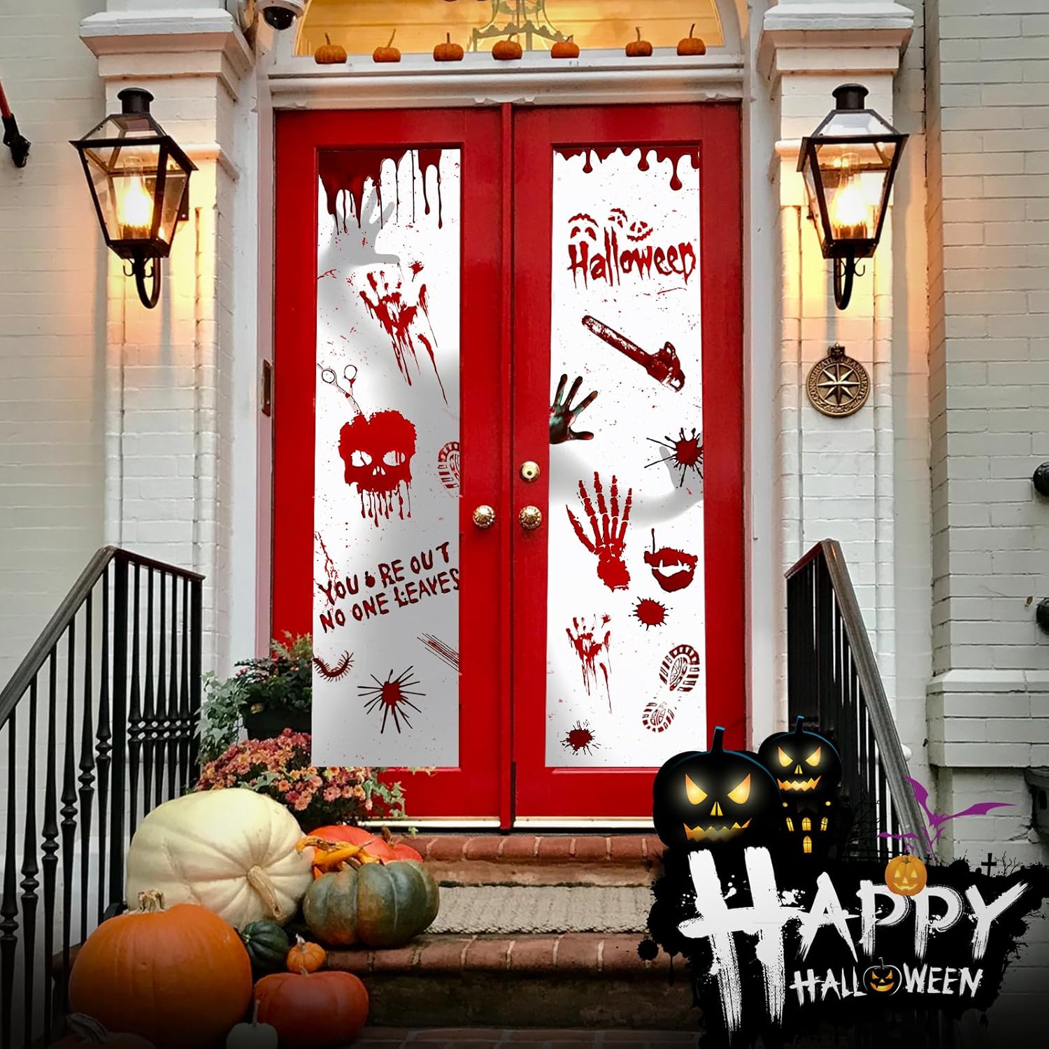 165 piezas de decoraciones de Halloween, 10 hojas de huellas de manos de sangre de Halloween, huellas de huellas de sangre, calcomanías de ventana