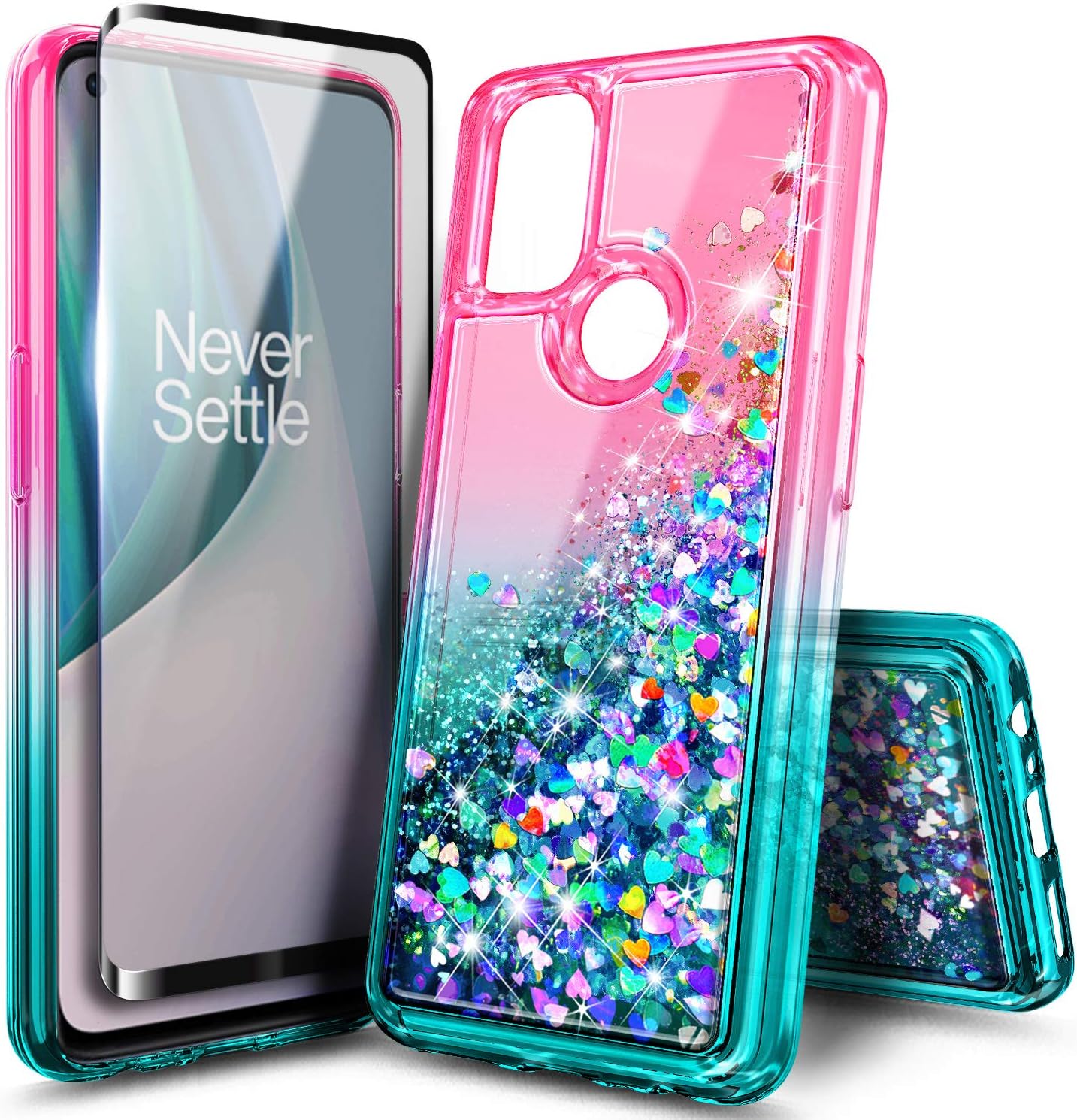 NZND Funda para OnePlus Nord N10 5G con protector de pantalla de vidrio templado (cobertura completa), bonita funda para teléfono para mujeres y