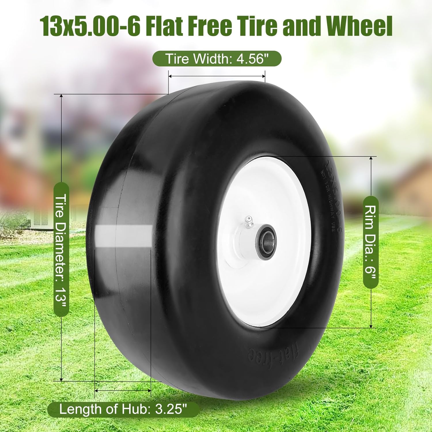 1 neumático y rueda para cortacésped plano de 13 x 5.00-6 con buje de grasa de 34 pulgadas y 58 pulgadas, montaje de neumático sólido delantero de