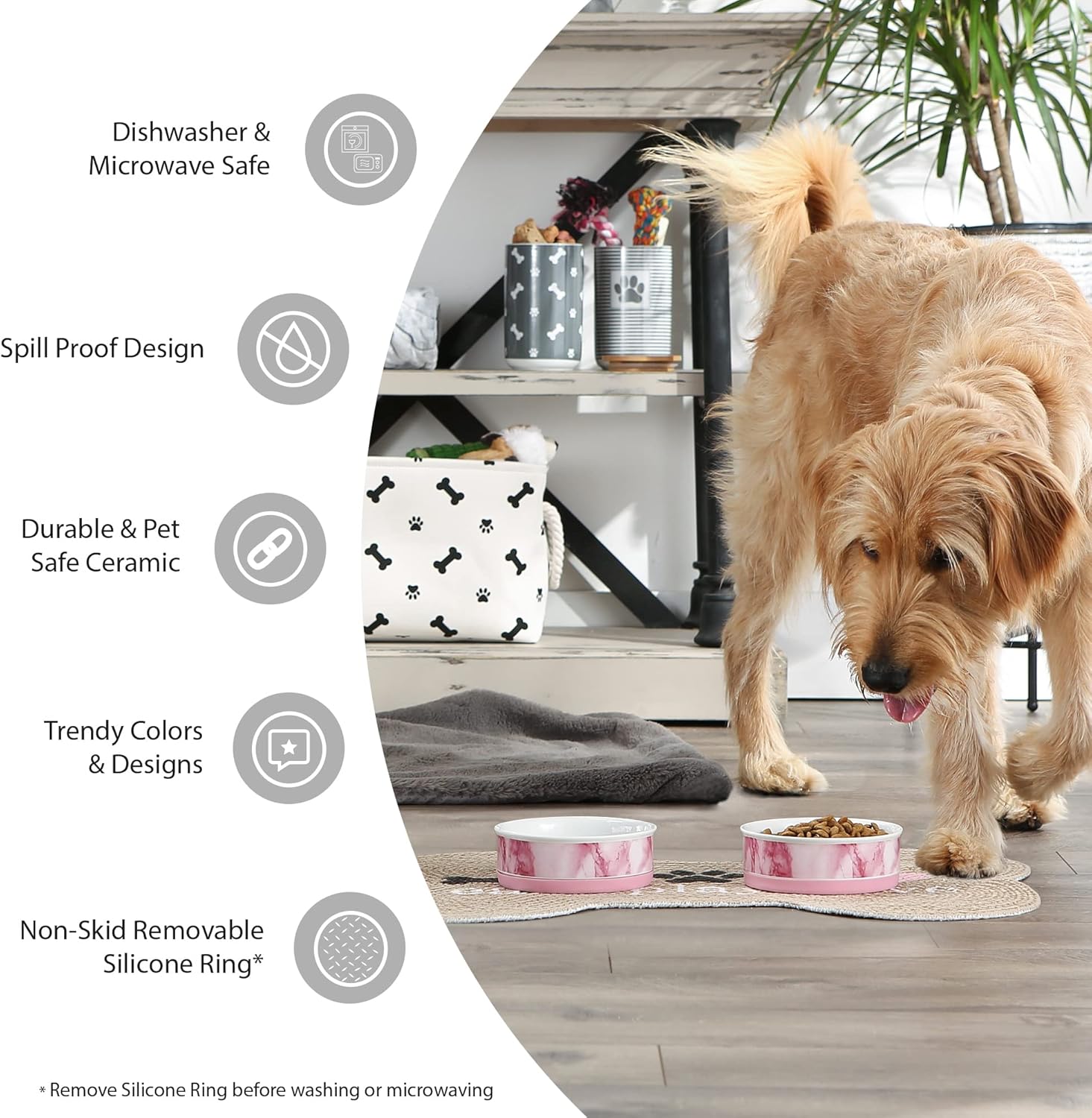 Recipiente y tazón para mascotas Bone Dry Lattice Collection, juego pequeño, 4.25×2 pulgadas, gris, 2 unidades