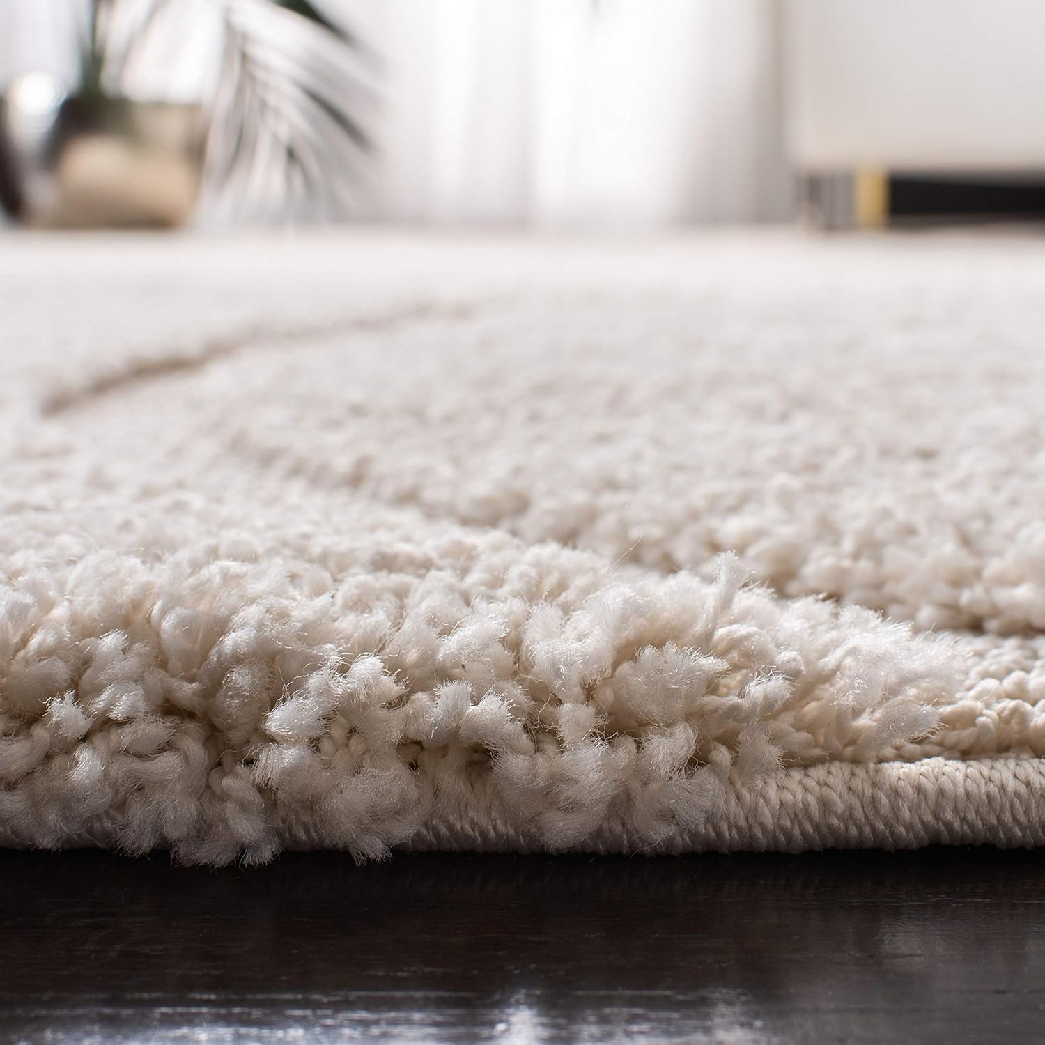 SAFAVIEH Colección Florida Shag SG471 – Alfombra con ondas abstractas de 4 x 6 pies, color cremacrema, para sala de estar, dormitorio, comedor,