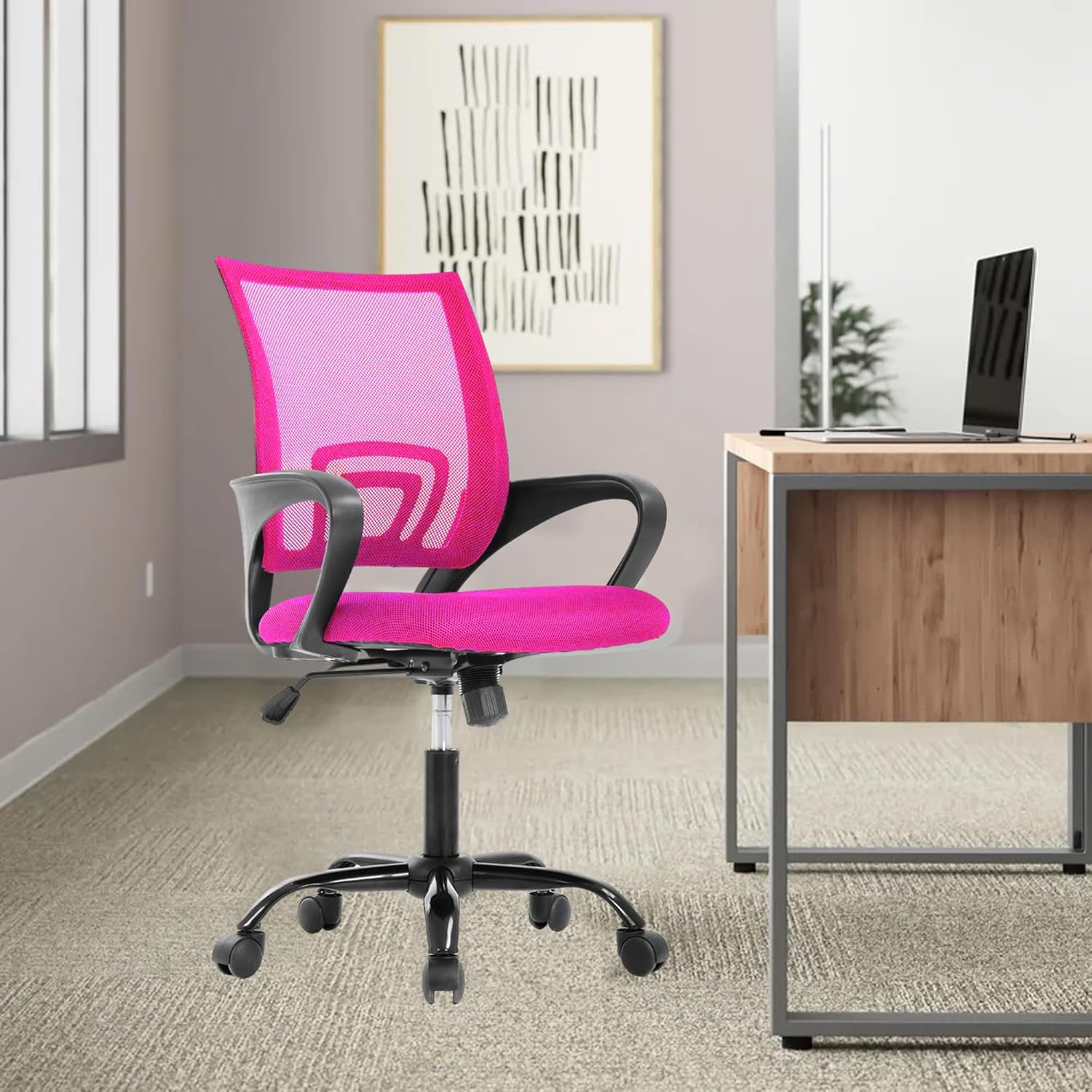 Silla de escritorio de malla, silla de oficina ergonómica, silla de computadora con soporte lumbar y reposabrazos, silla de escritorio ajustable
