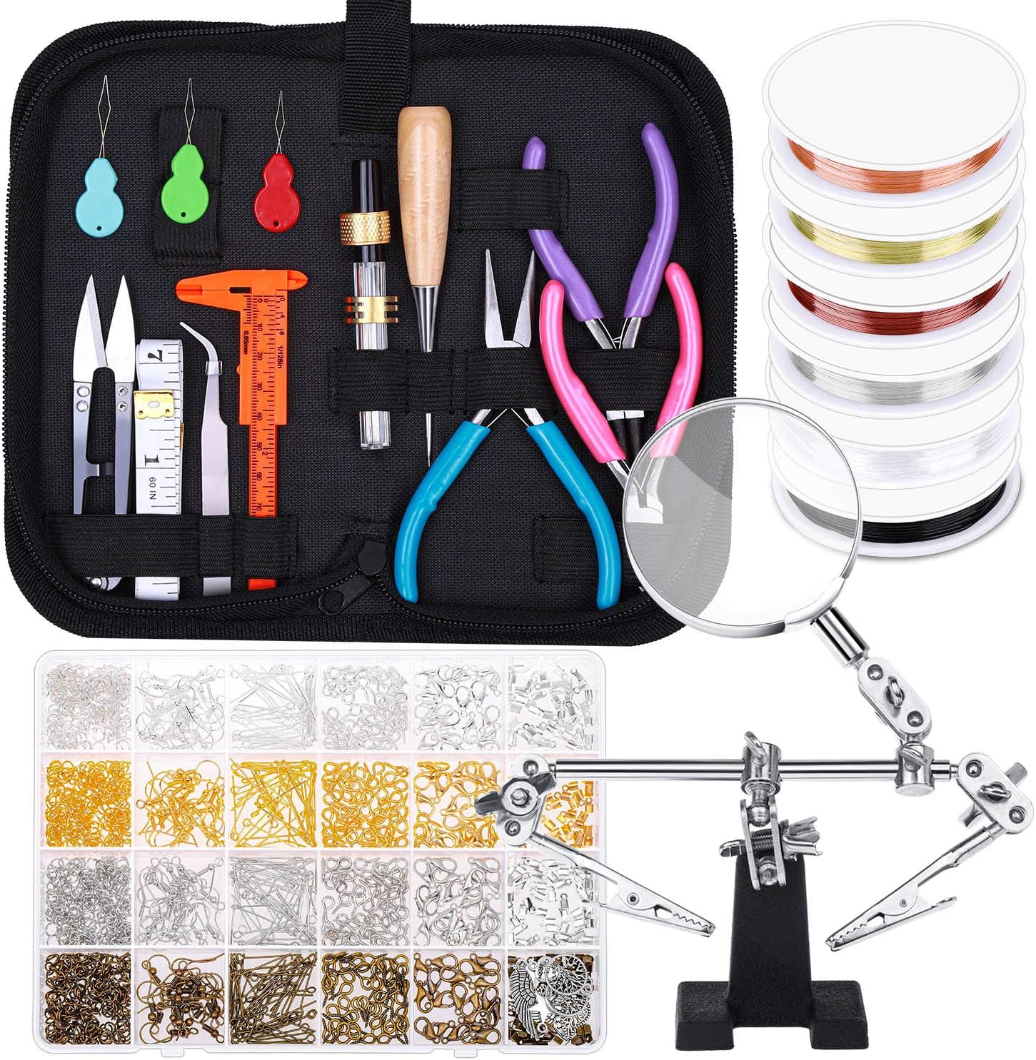 shynek Suministros para hacer joyas, kit de joyería de 1597 piezas con alicates de joyería, herramientas, alambre de joyería y accesorios de joyería