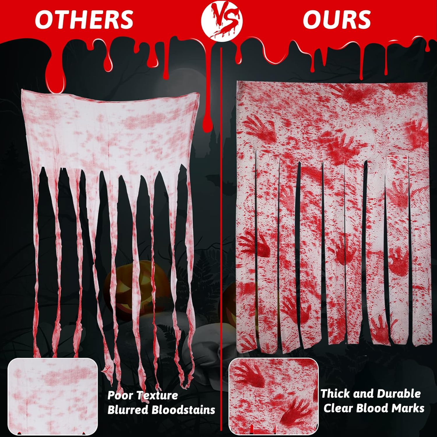2 decoraciones de puerta de Halloween con impresiones a mano, 1 pancarta de guirnalda de armas de sangre de Halloween, decoración de Halloween,