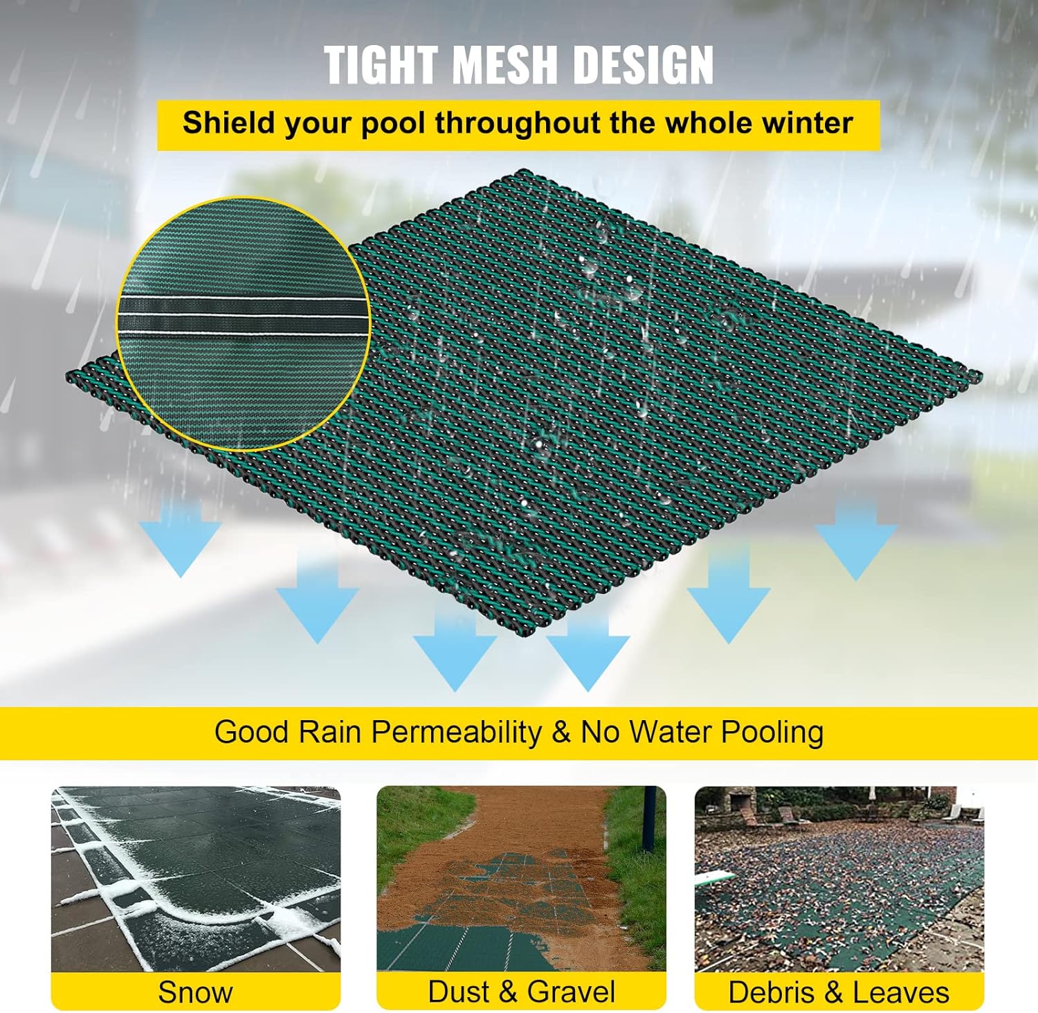 Happybuy Cubierta de seguridad para piscina en el suelo, cubiertas de piscina enterradas de invierno de 18 x 36 pies con paso correcto, triple