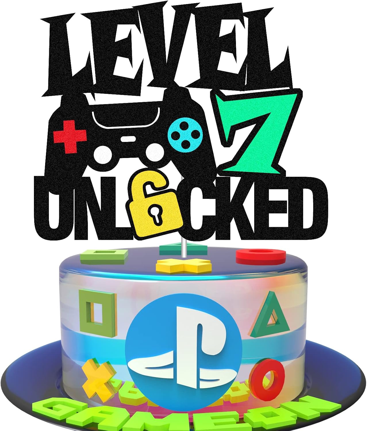 Level 7th – Letrero desbloqueado para decoración de pastel de feliz 7 cumpleaños, decoración de pastel de nivel séptimo para controlador de