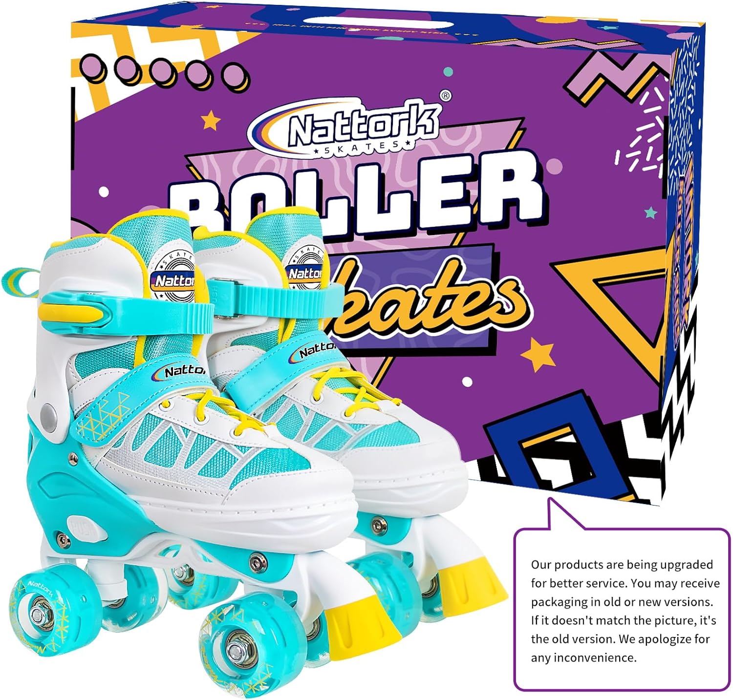Nattork Patines de ruedas para niños y niñas, 4 tamaños ajustables con ruedas iluminadas para niños principiantes para interiores y exteriores