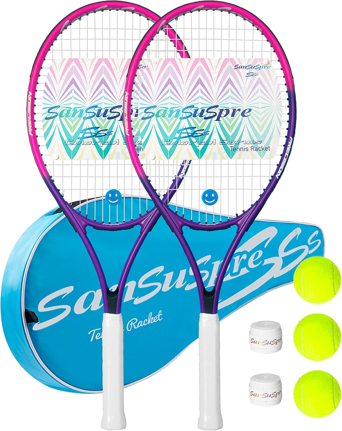 Raqueta de tenis de 27 pulgadas para adultos, paquete de 2 raquetas de tenis para hombres y mujeres, para principiantes y profesionales, con bolsa,