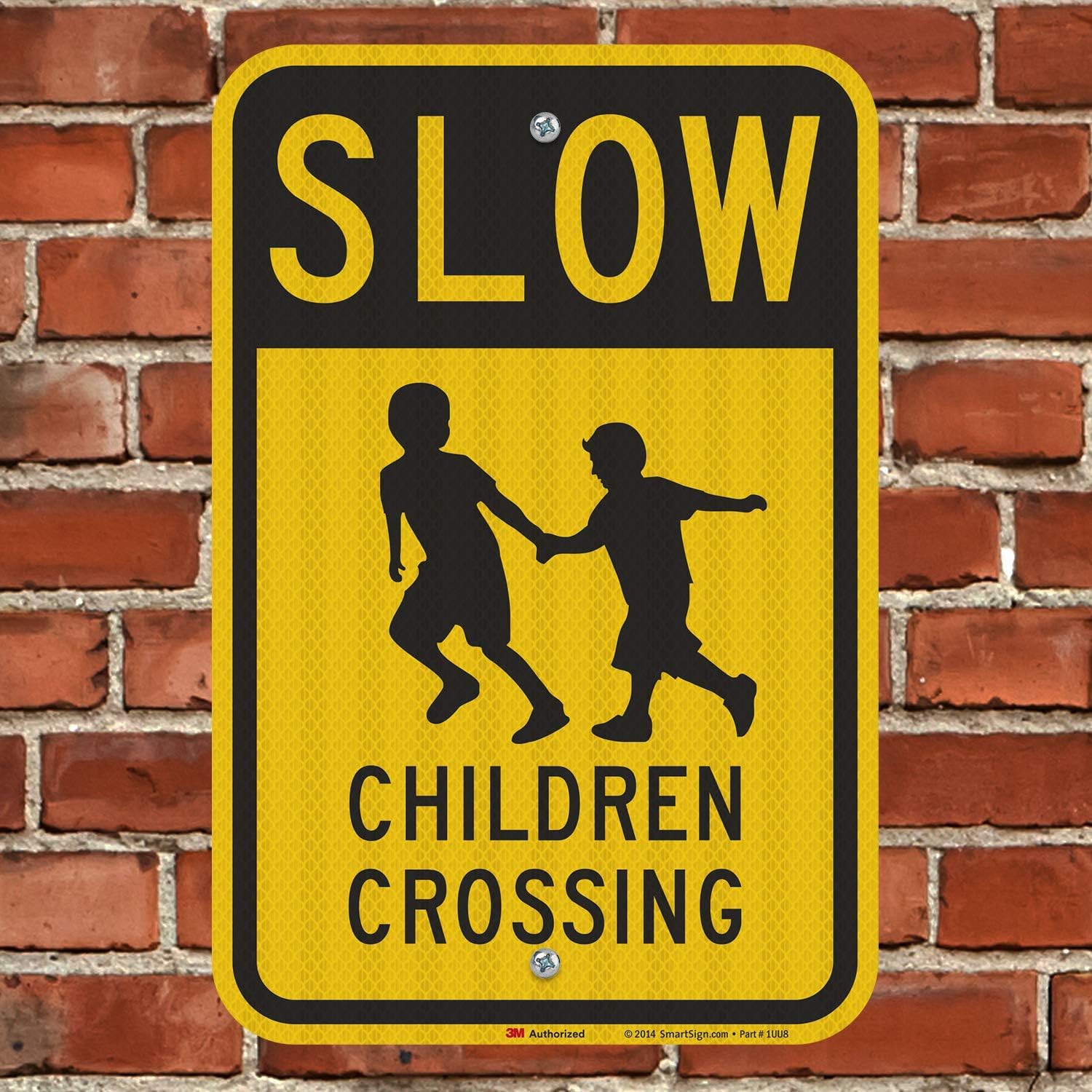 SmartSign – K-5198-HI-12×18 “Slow – Children Crossing” Letrero  12″ x 18″ 3M Aluminio Reflectante de Alta Intensidad Negro sobre Amarillo