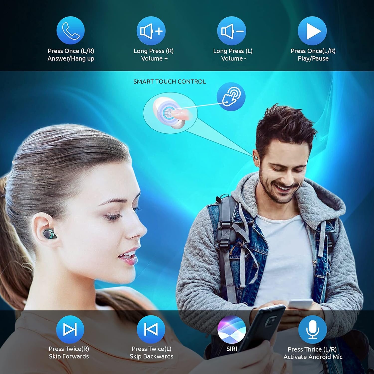 Wireless V5.1 PRO Auriculares funciona para Xiaomi Mi 5s IPX3 Bluetooth Touch Impermeablea prueba de sudorReducción de ruido con micrófono (negro)