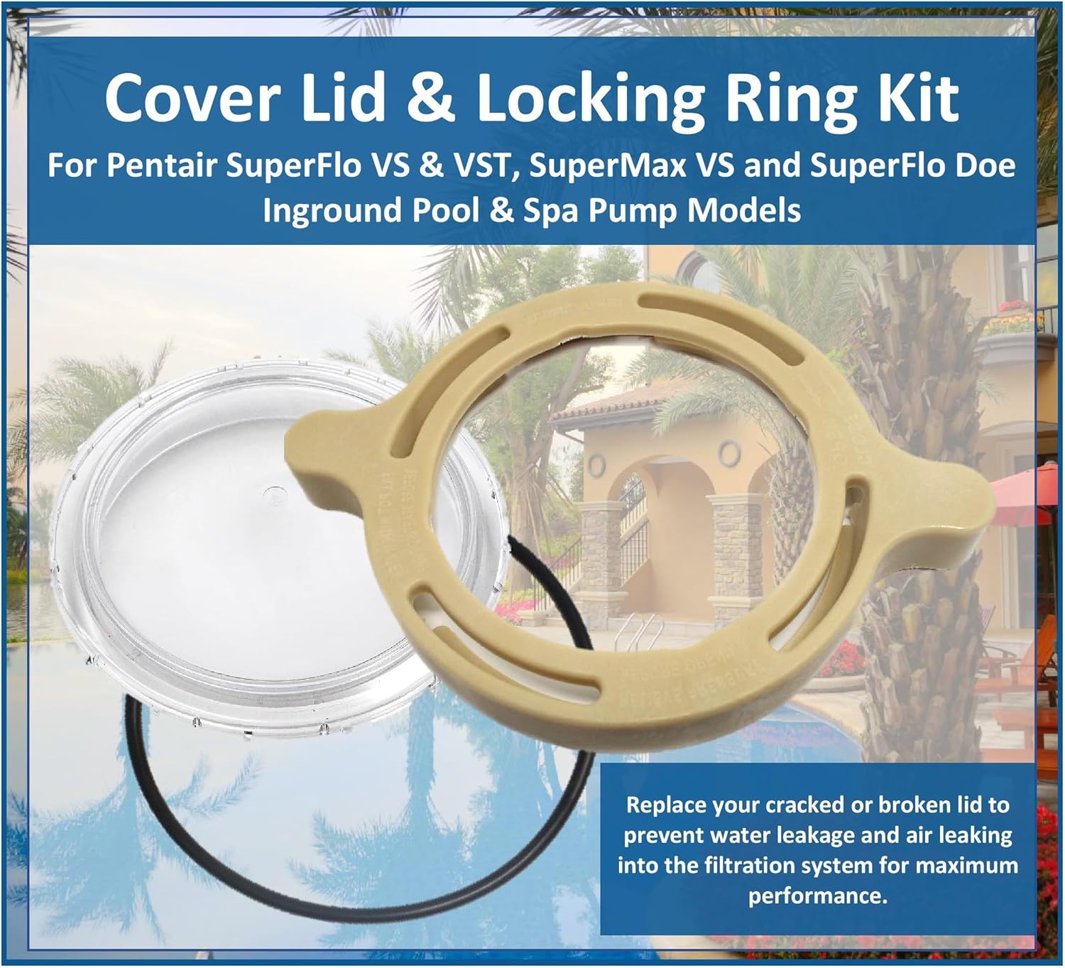 JSP Manufacturing Kit de reemplazo de abrazadera de anillo de bloqueo de leva y rampa para cubierta de bomba de piscina SuperFlo VS y VST, SuperFlo