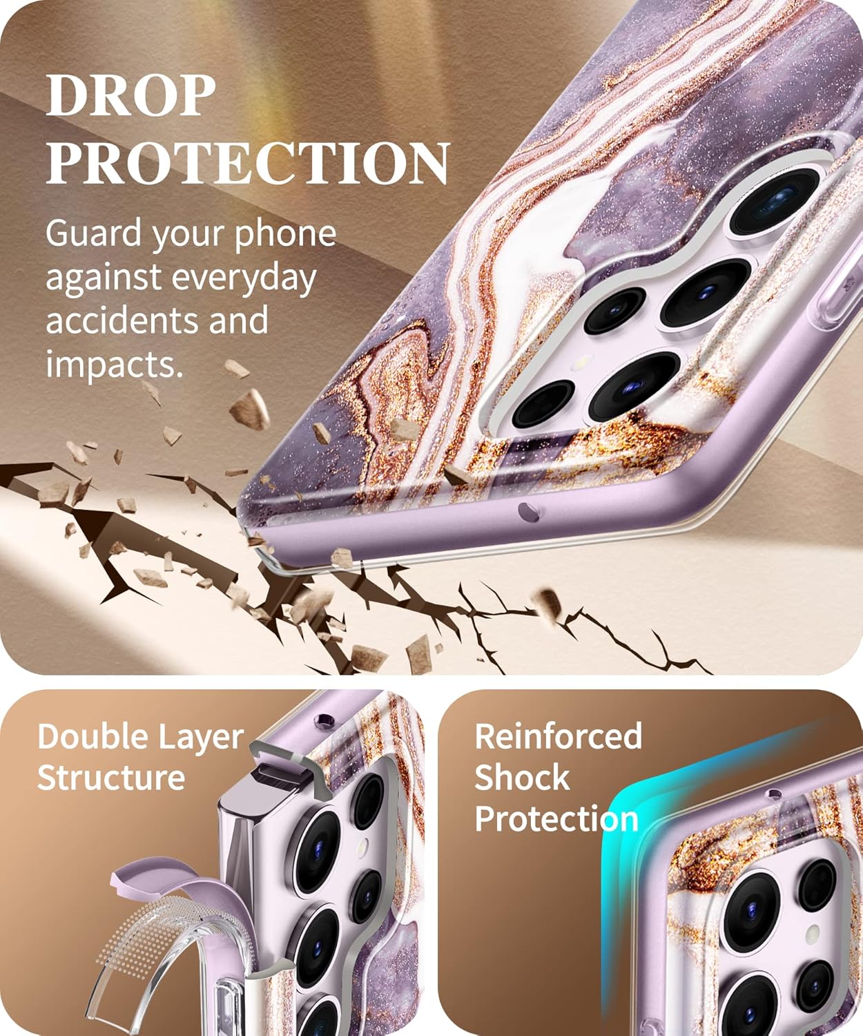 GVIEWIN Funda para Samsung Galaxy S23 Ultra 5G de 6.8 pulgadas, cubierta de lente de cámara grado militar a prueba de golpes, sin protector de