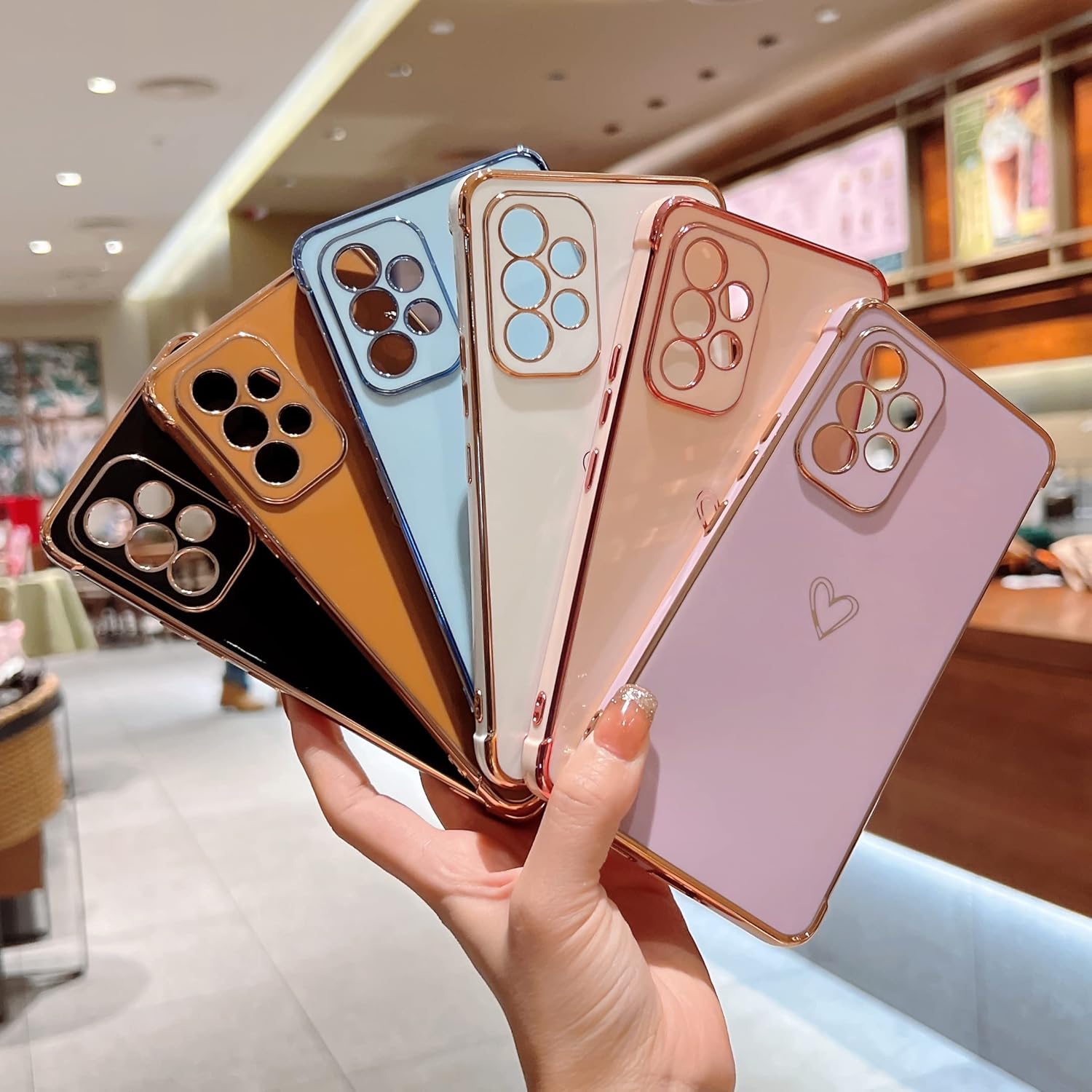 ZTOFERA Funda diseñada para Samsung Galaxy A53, bonito patrón de corazones de amor con borde chapado y protección de lente de cámara, para Samsung
