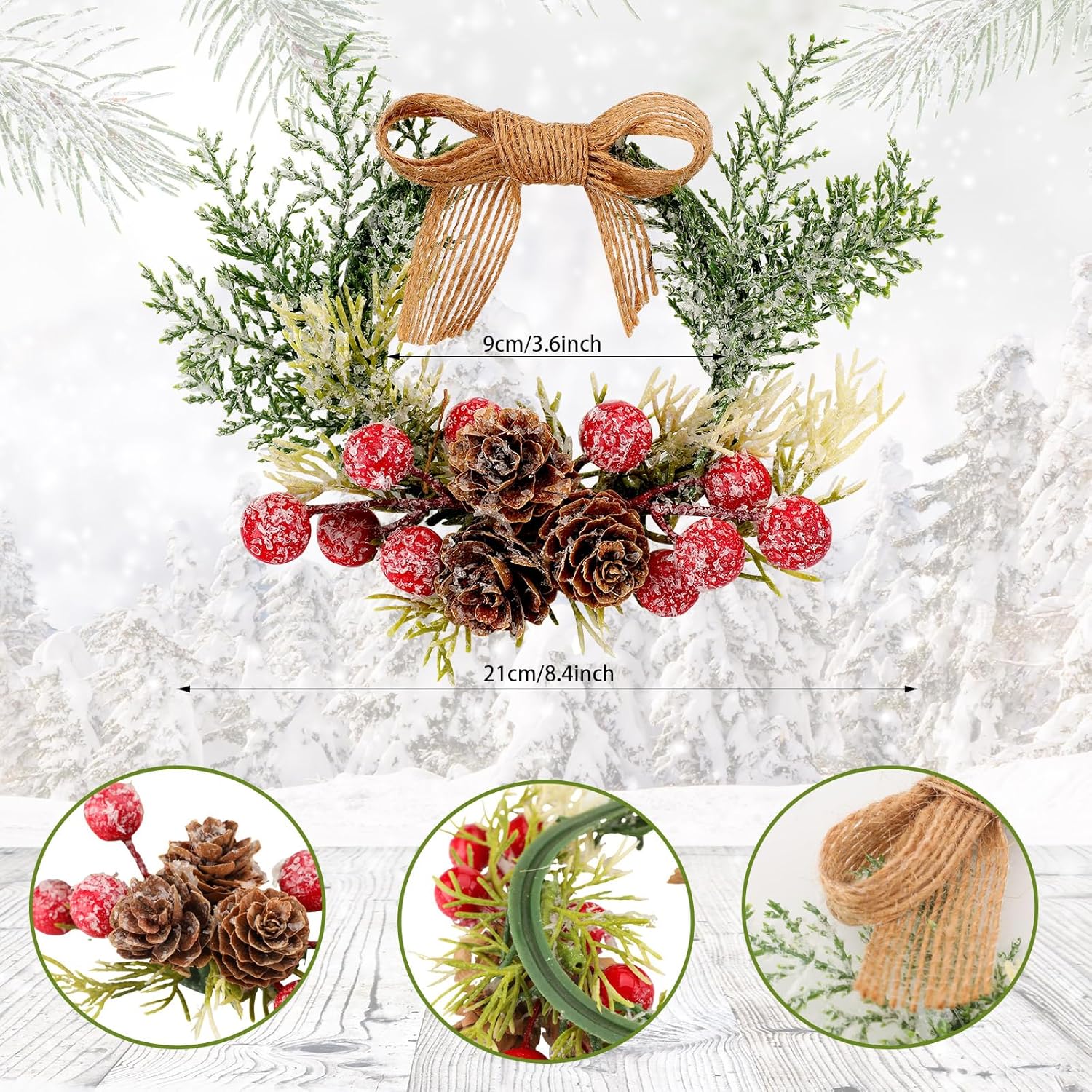 Anillos de vela de Navidad, coronas, anillos, corona de bayas rojas artificiales con piñas, mesa de comedor, centro de mesa, centros de mesa de