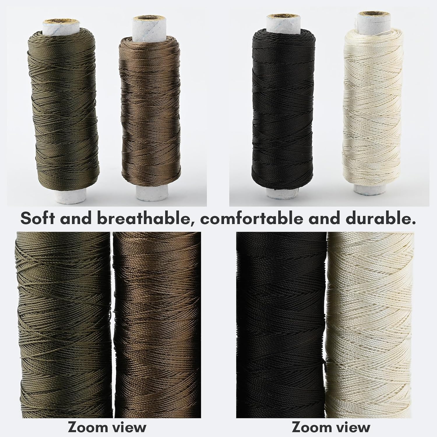 4 rollos de hilos de coser para coser a mano, extensiones de cabello para hacer pelucas de bricolaje (negro, marrón, marrón oscuro, color beige) (4
