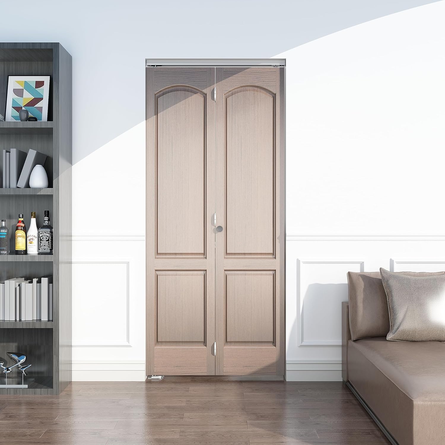 JUBEST Herrajes para puerta plegable de 36 pulgadas, herrajes para puerta corrediza de granero para 2 puertas (18 pulgadas cada una), kit de