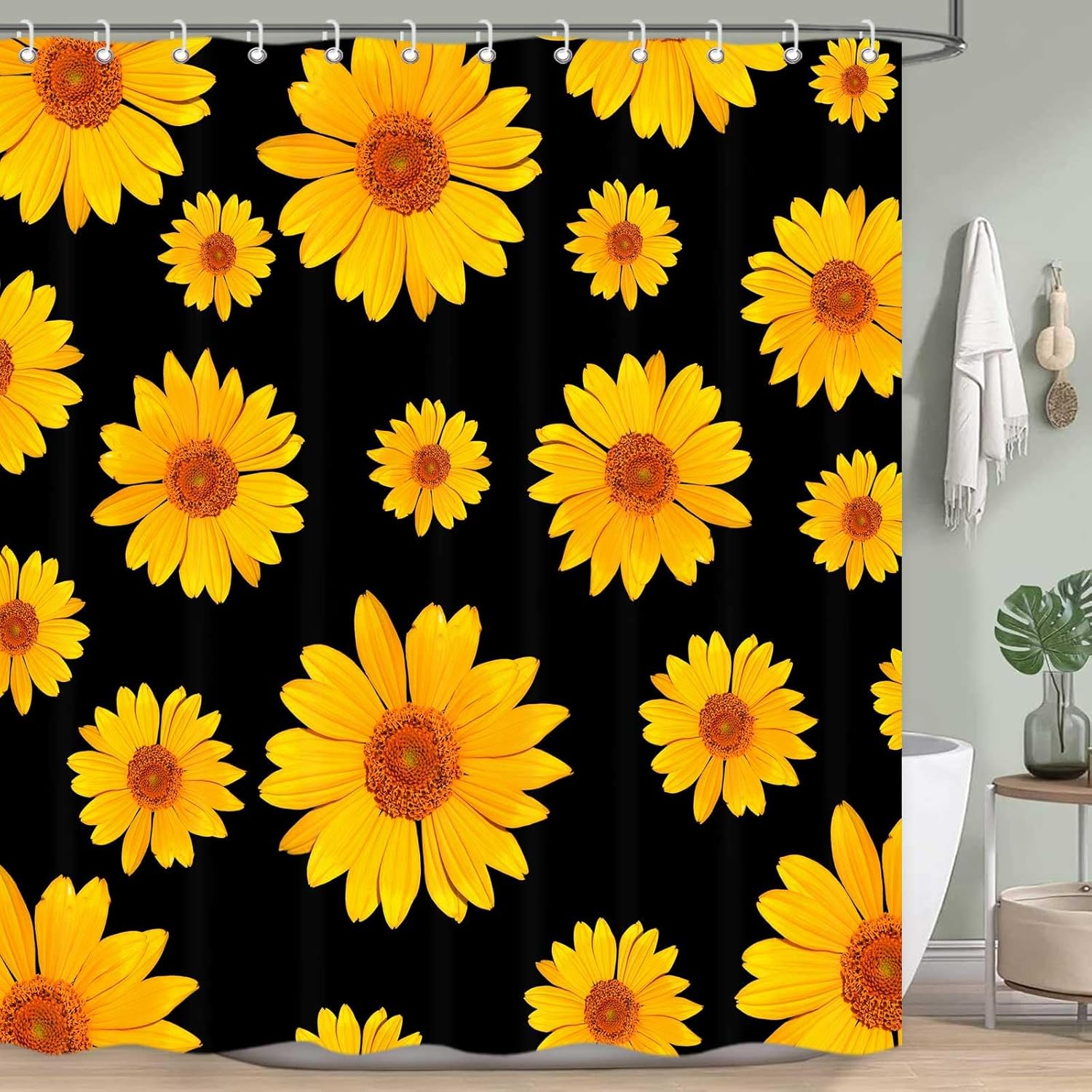 Cortina de ducha de tela impermeable con ganchos, 72 x 72 pulgadas