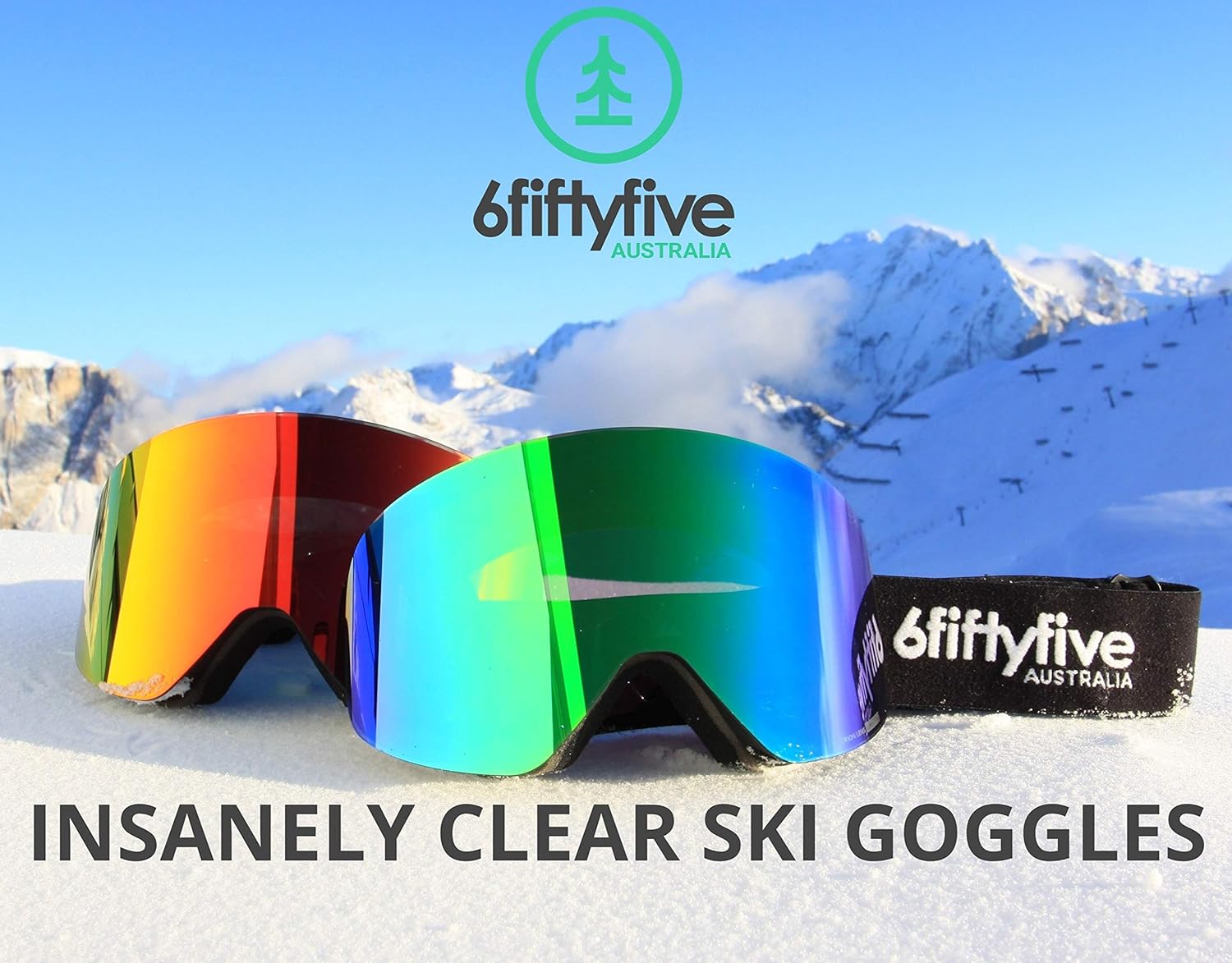 6fiftyfive gafas de esquí para hombre y mujer, sin montura, visión amplia, lente magnética de cambio rápido, 100% UV400, antiempañamiento, OTG