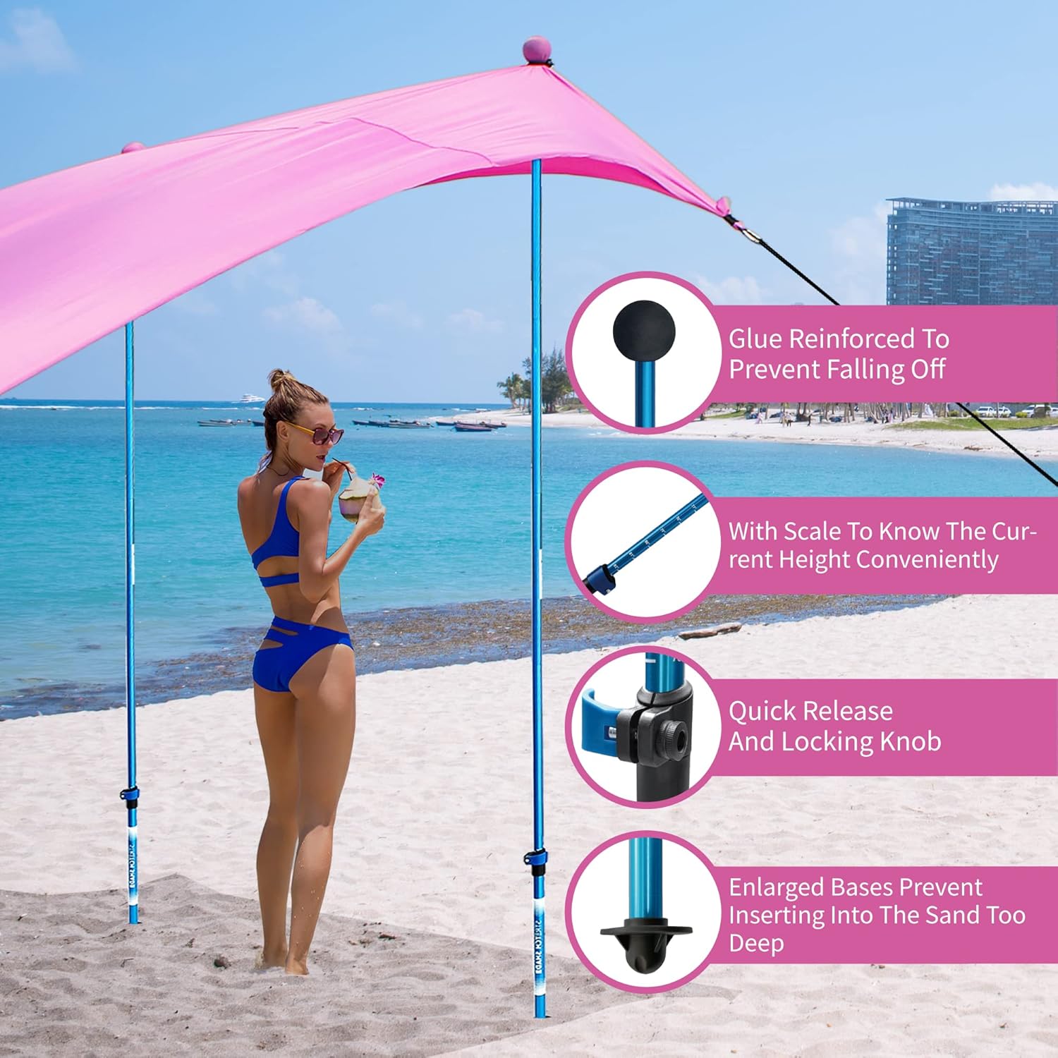 CROWN SHADES Tienda de campaña de playa portátil de 7 x 7 pulgadas, refugio solar UPF50+, toldo al aire libre para 2 a 4 personas con aluminio