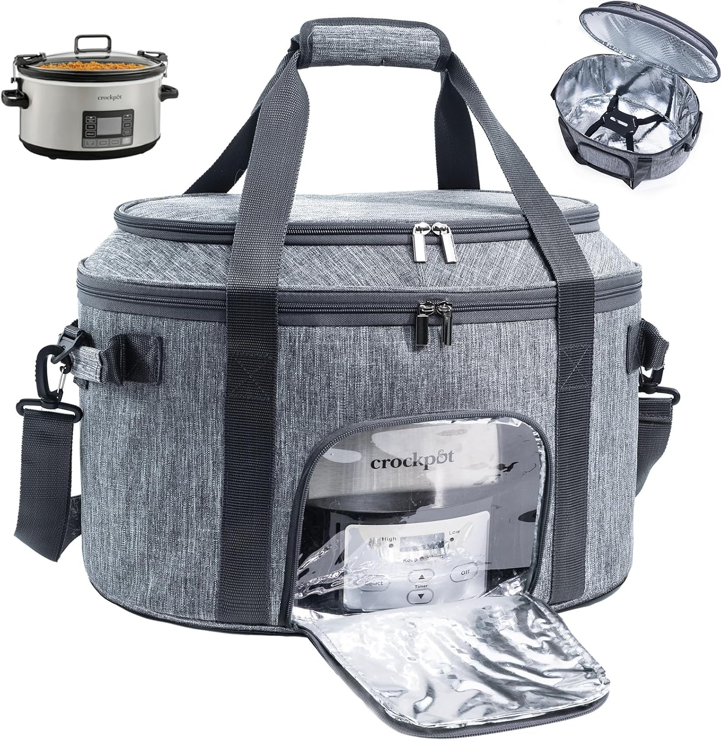 Bolsa de transporte de olla de cocción lenta de doble capa para olla de cocción lenta CrockPot y Hamlton Beach de 6 a 8 cuartos de galón, bolsa de