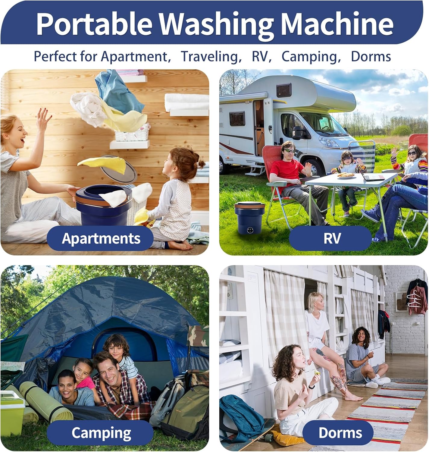 Lavadora portátil, mini lavadora de lavandería, pequeña lavadora plegable de 9 litros de capacidad para apartamentos, viajes, casas rodantes,