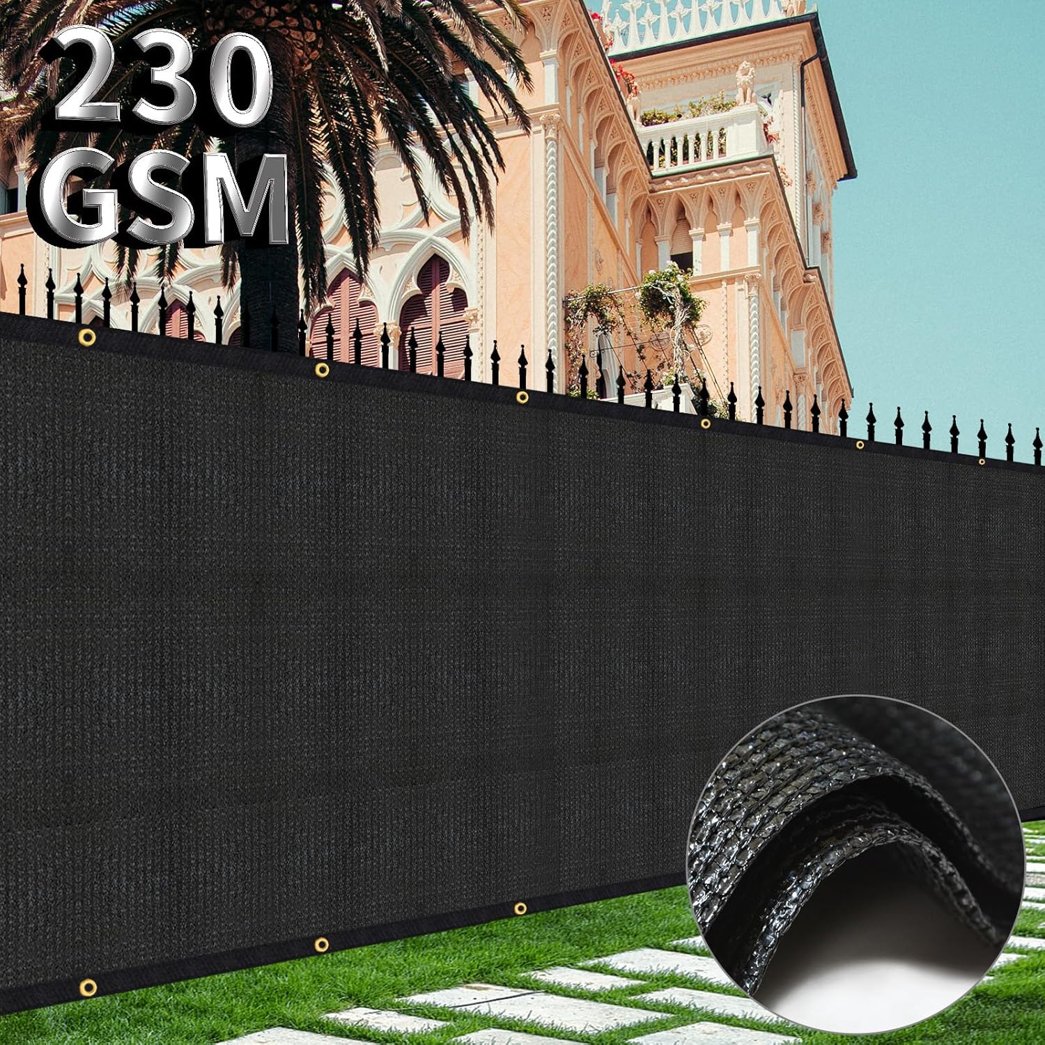 Pantalla de privacidad para valla de 6 pies x 50 pies, 230 GSM, red de malla de esgrima resistente (negro)