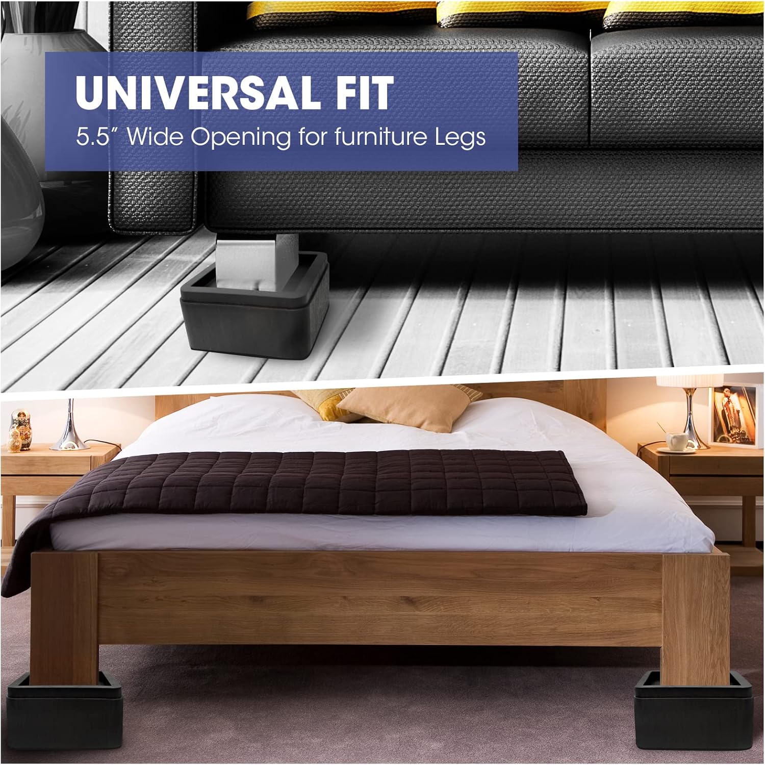 Elevadores de cama de 3 pulgadas, de gran tamaño, para patas de hasta 5.5 pulgadas, soporte resistente de 6000 libras, bloques de elevación de cama