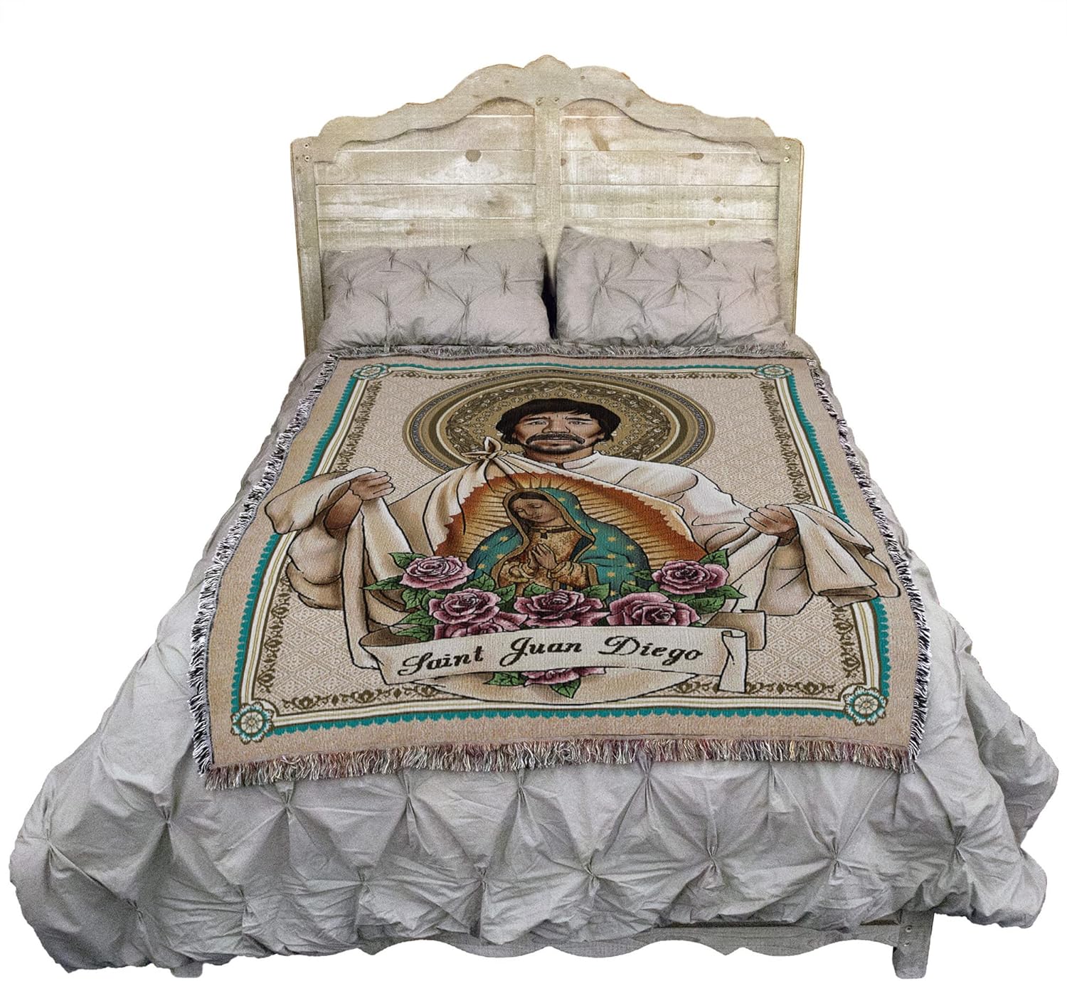 Pure Country Weavers Manta de San Juan Diego, patrón de los pueblos indígenas, manta de tapiz de regalo religioso tejida de algodón, fabricada en