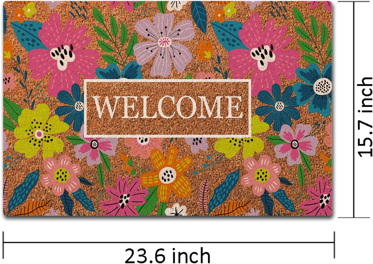 MsMr Felpudo divertido para interiores y exteriores, tapete para puerta delantera, diseño de flores, con parte trasera de goma, antideslizante,