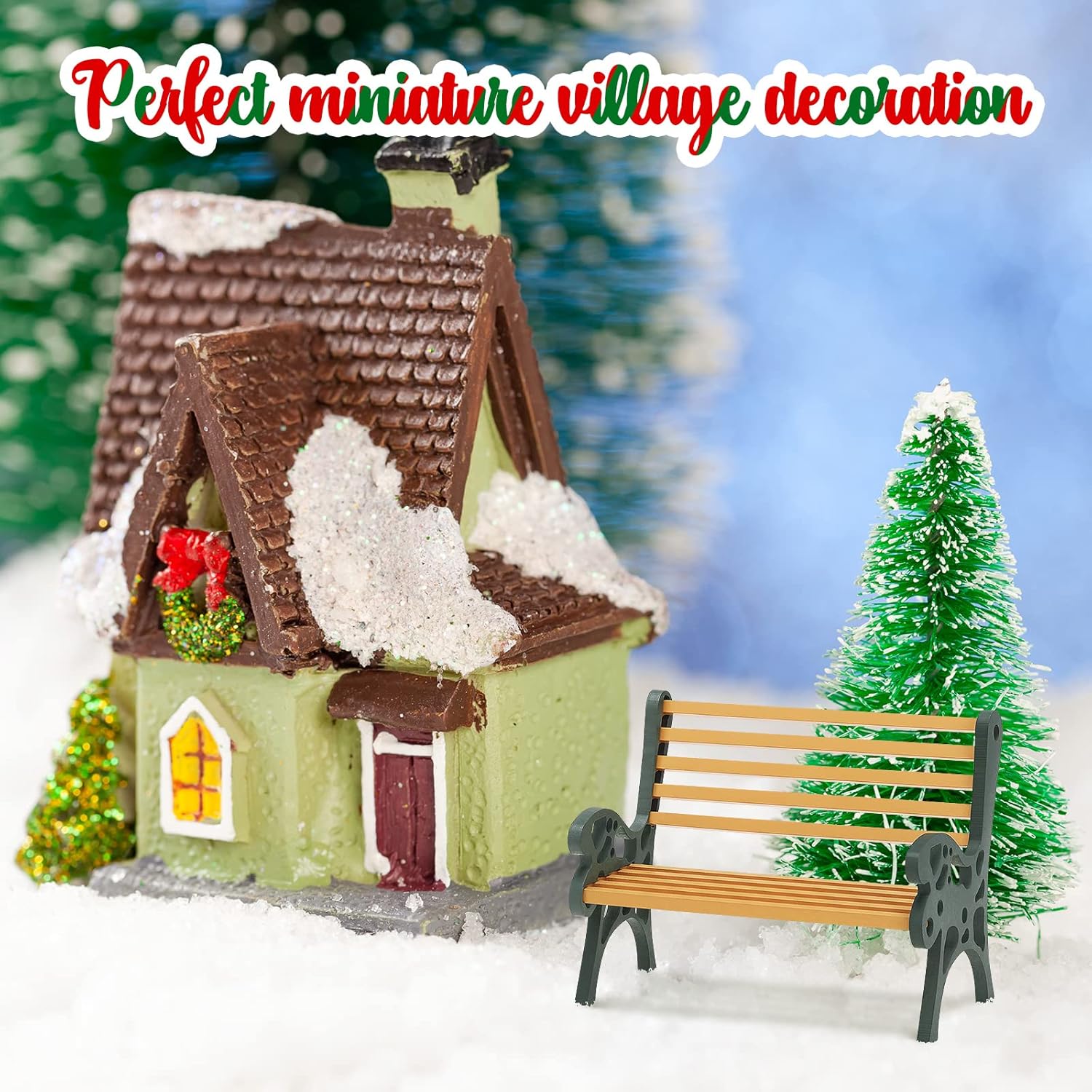 Banco de pueblo navideño en miniatura, 3 piezas, accesorios de aldeas navideñas, banco de casa de muñecas de Navidad, figuras coleccionables,