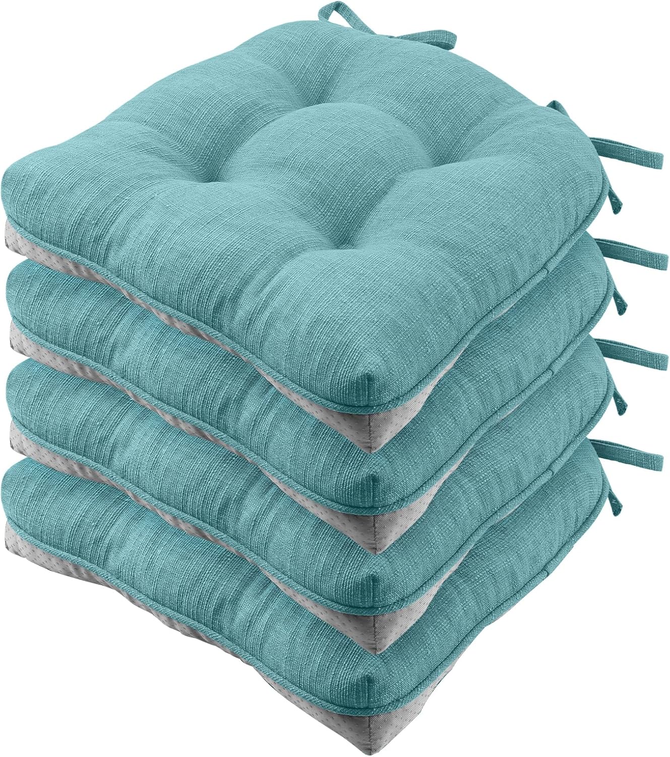Wellsin Cojines para sillas de comedor, paquete de 4, cojines para sillas de cocina de 15.5 x 15.5 pulgadas con lazos y respaldo antideslizante,