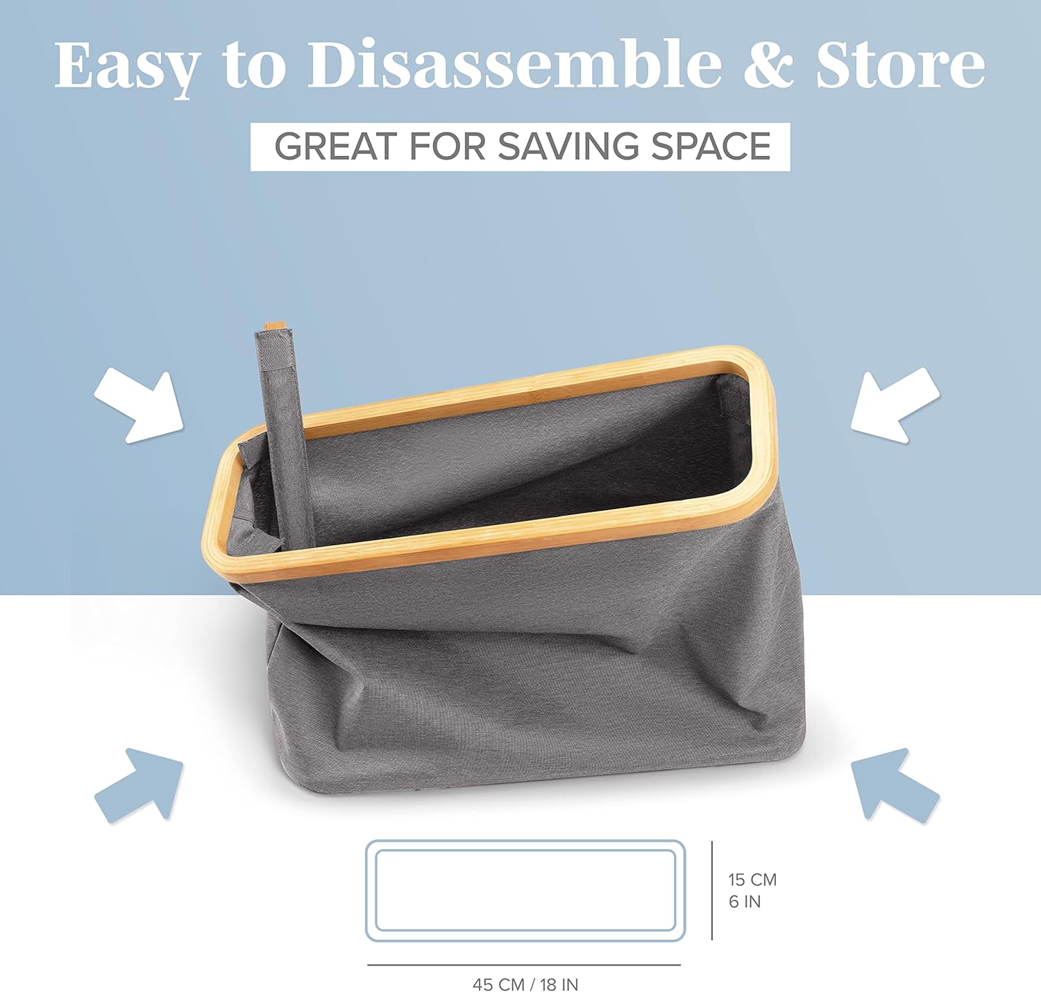 Cesta de lavandería gris con tapa  XL 100 L  Cestas grandes para lavandería con asas  Contenedor alto de bambú para ropa sucia  Cesta de papel