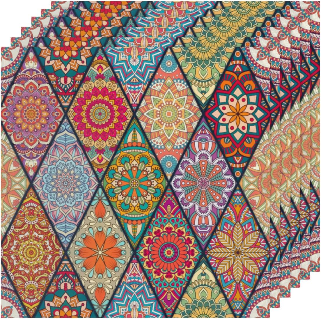 Juego de 6 servilletas de tela con diseño de mandala bohemio de 20 x 20 pulgadas, patrón étnico, lavables, reutilizables, para cocina, decoración de