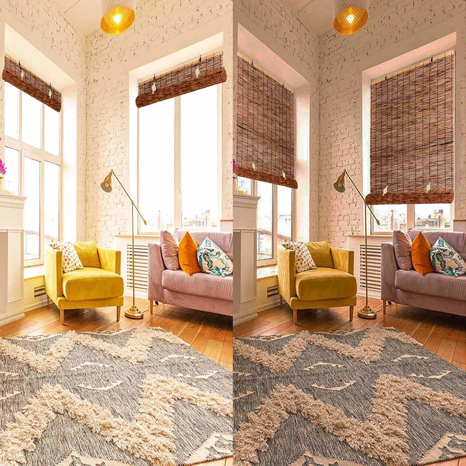 Persianas enrollables de bambú transpirable para exteriores, cortinas enrollables de bambú transpirable para interiores, cortinas de caña de