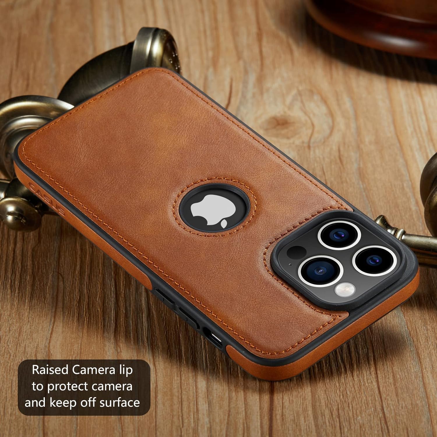 Casus – Funda de cuero vegano diseñada para iPhone 15 Pro, diseño delgado, diseño clásico, elegante, delgada funda protectora (2023) de 6.1 pulgadas