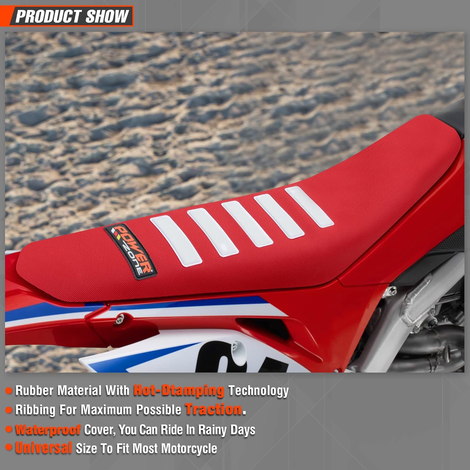 Funda universal para asiento de motocross, agarre suave, antideslizante, color blanco a rayas, para motocicleta, color rojo