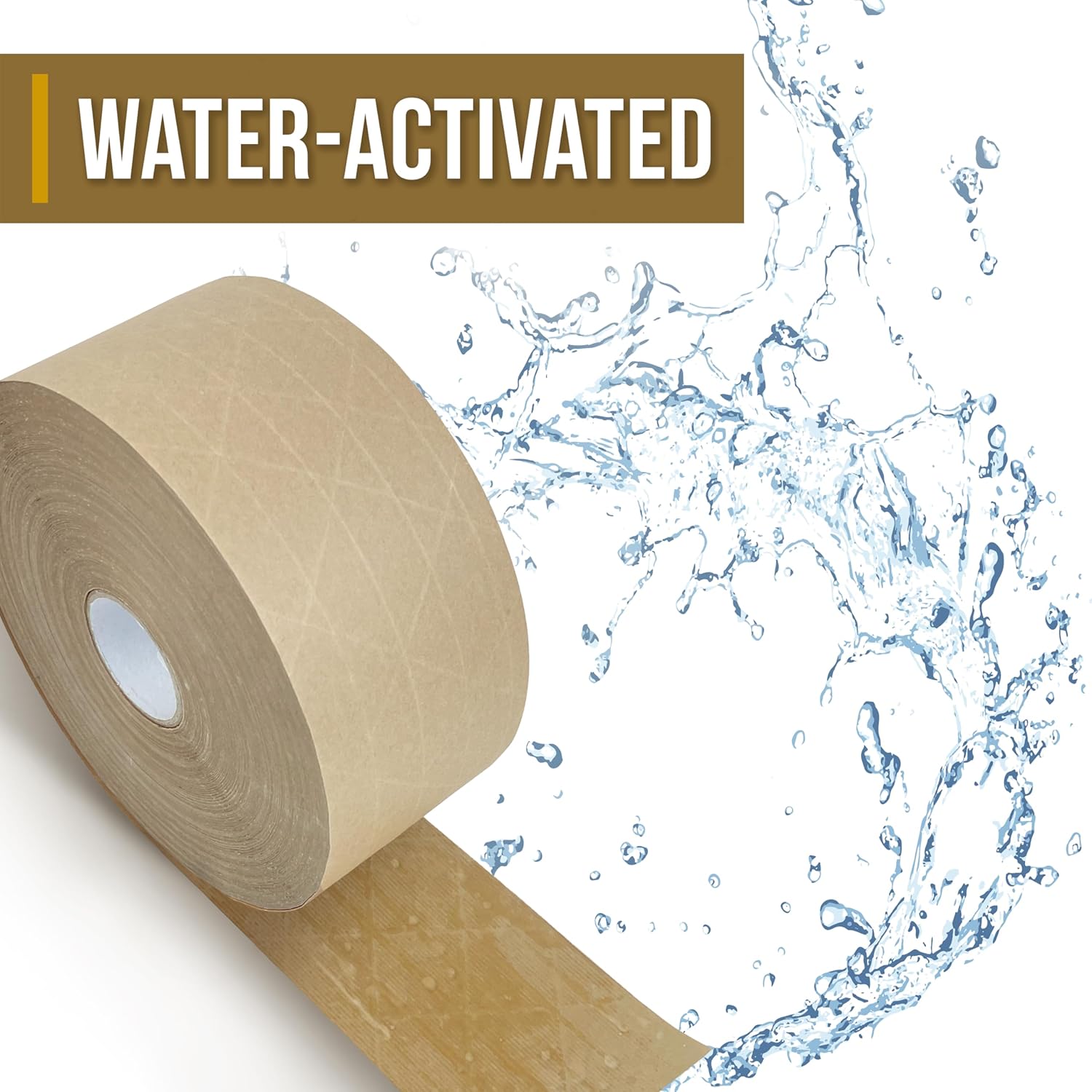 8NET – Cinta de sellado reforzada Kraft activada por agua, 5.5 mil, 63 libras de resistencia a la rotura, adhesivo fuerte y poder de sujeción,