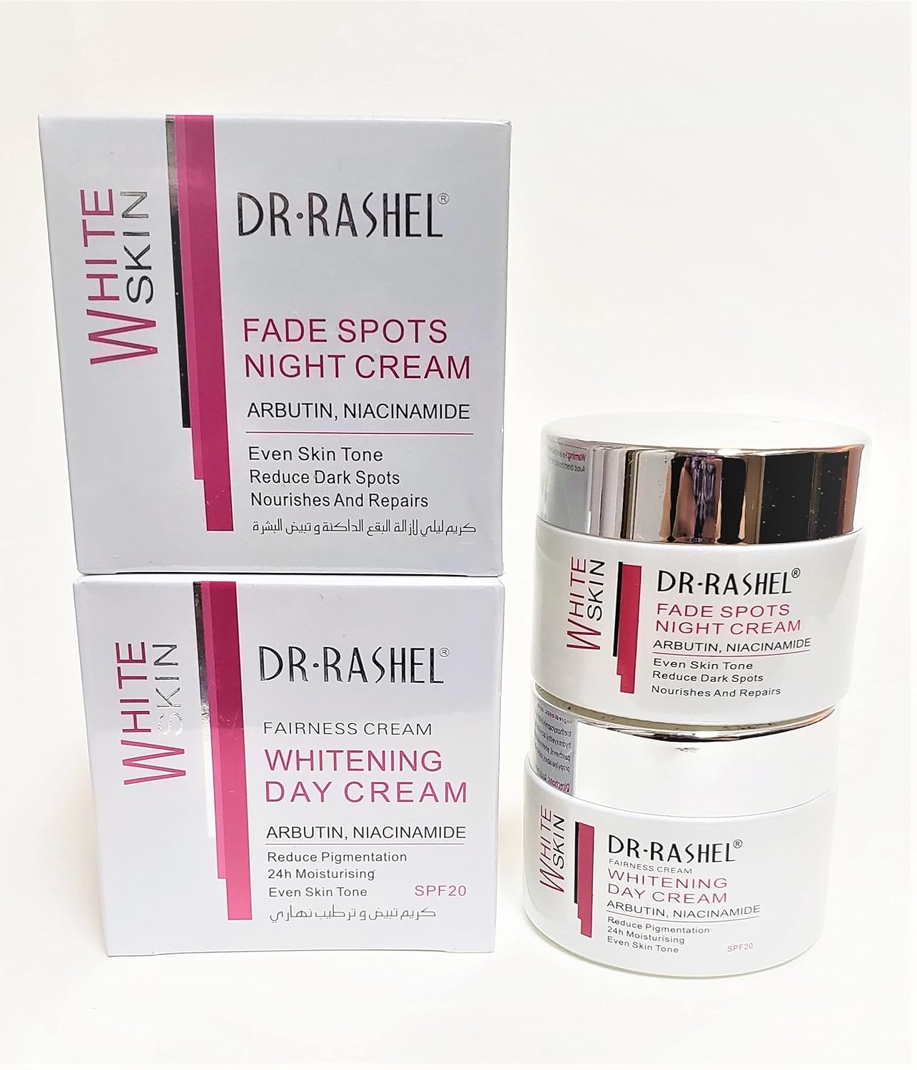 Dr Rashel Fade Dark Spots – Crema facial de día y crema de noche con arbutina y niacinamida (paquete de 2) tarros de 1.76 onzas