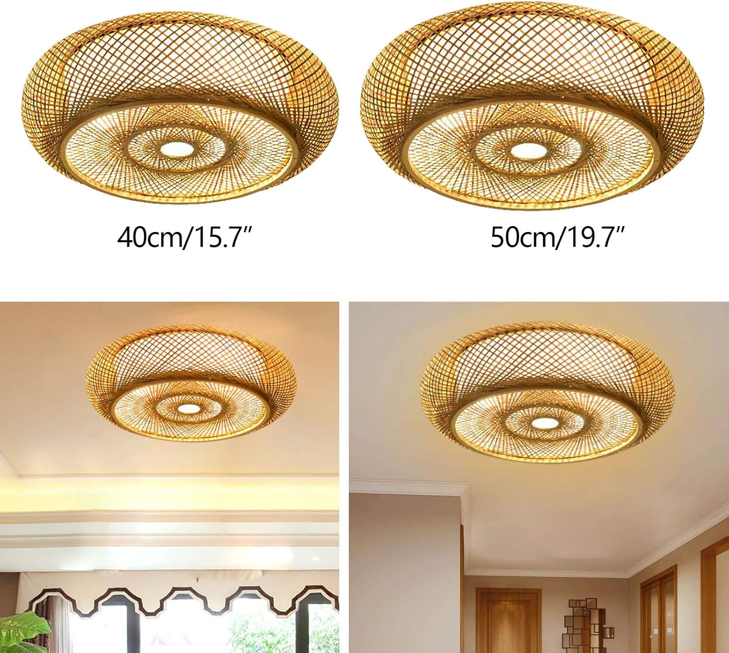 LOHISHILO Lámpara moderna de 3 luces, lámpara de interior, lámpara de techo vintage de bambú, lámpara colgante de linterna de ratán para cocina,