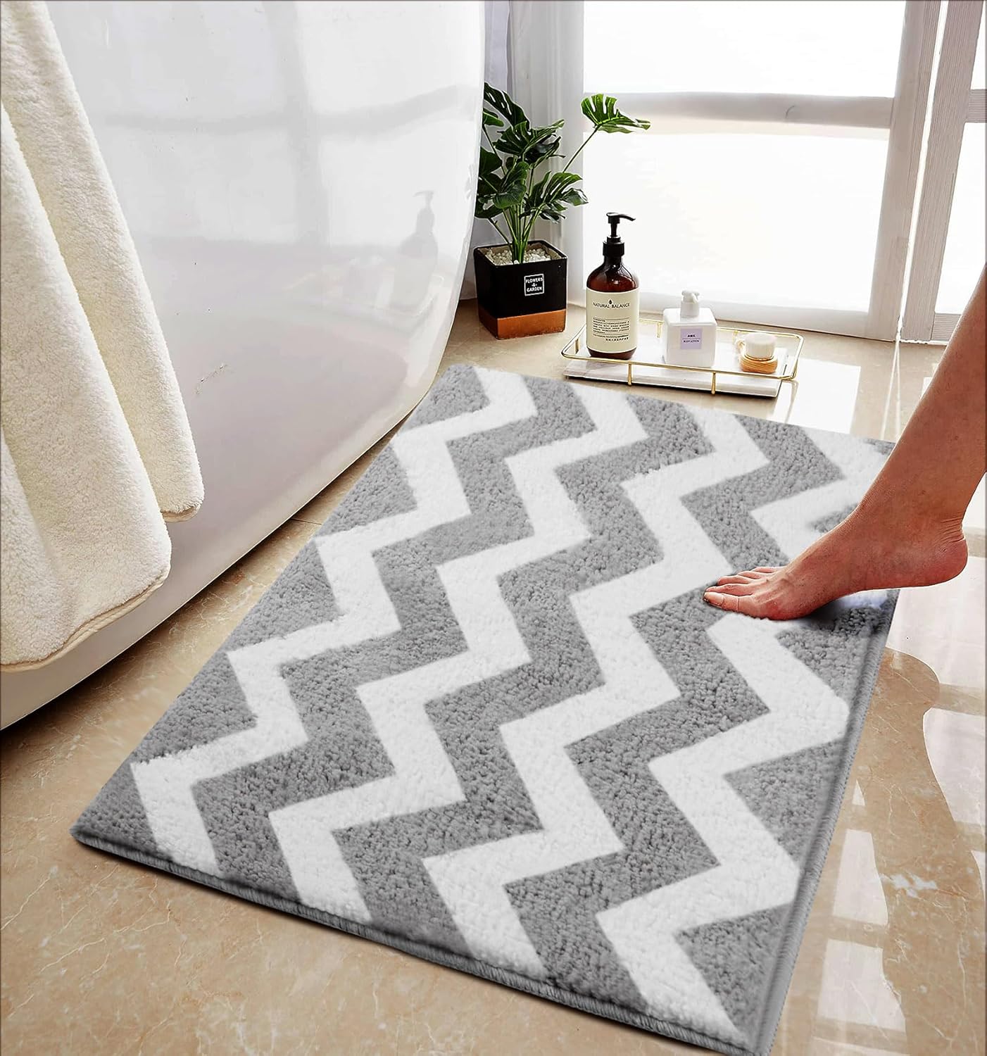 Carmoion Alfombra de baño de felpa de microfibra antideslizante, lavable a máquina y súper absorbente, cómoda y suave alfombra de baño para bañera,