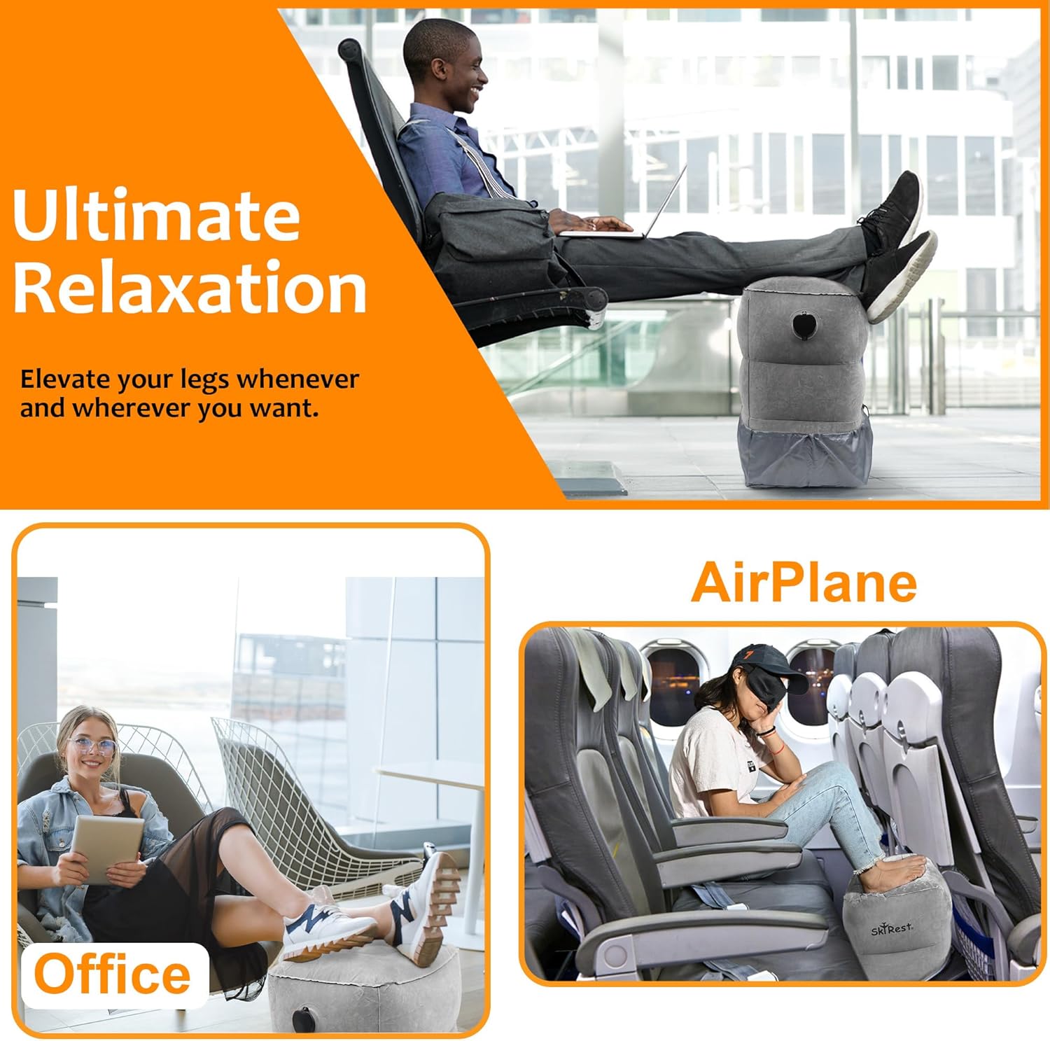 Skyrest Almohada inflable para viajes, reposapiés estándar de avión para viajes en avión, automóvil, tren, hogar y oficina, cama de avión para niños
